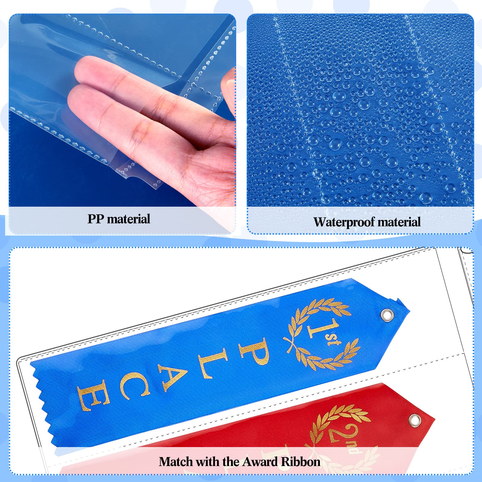 Henoyso Award Ribbon Organizer - 50-Piece Clear Plastic Binder Pages for Swimming & Gymnastics Medals, Prize Display & Scrapbooking - Perfect for 3-Ring Binders, Competition Storage & Trophy Organization