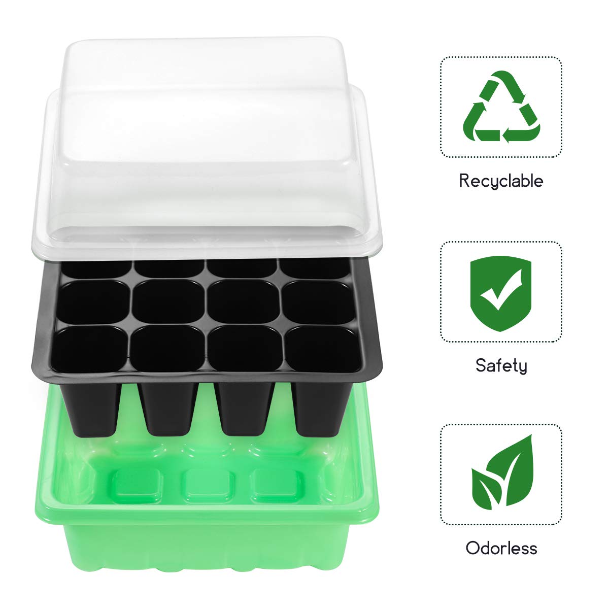 10 PCS Seed Starter Trays with Dome - 12 Cells Plant Nursery Pots for Gardening, Bonsai, Vegetables & Flowers - 7 x 5.5 x 2.4 Inch Green Germination Kit (Perfect for Indoor Seed Starting & Greenhouse Growing)