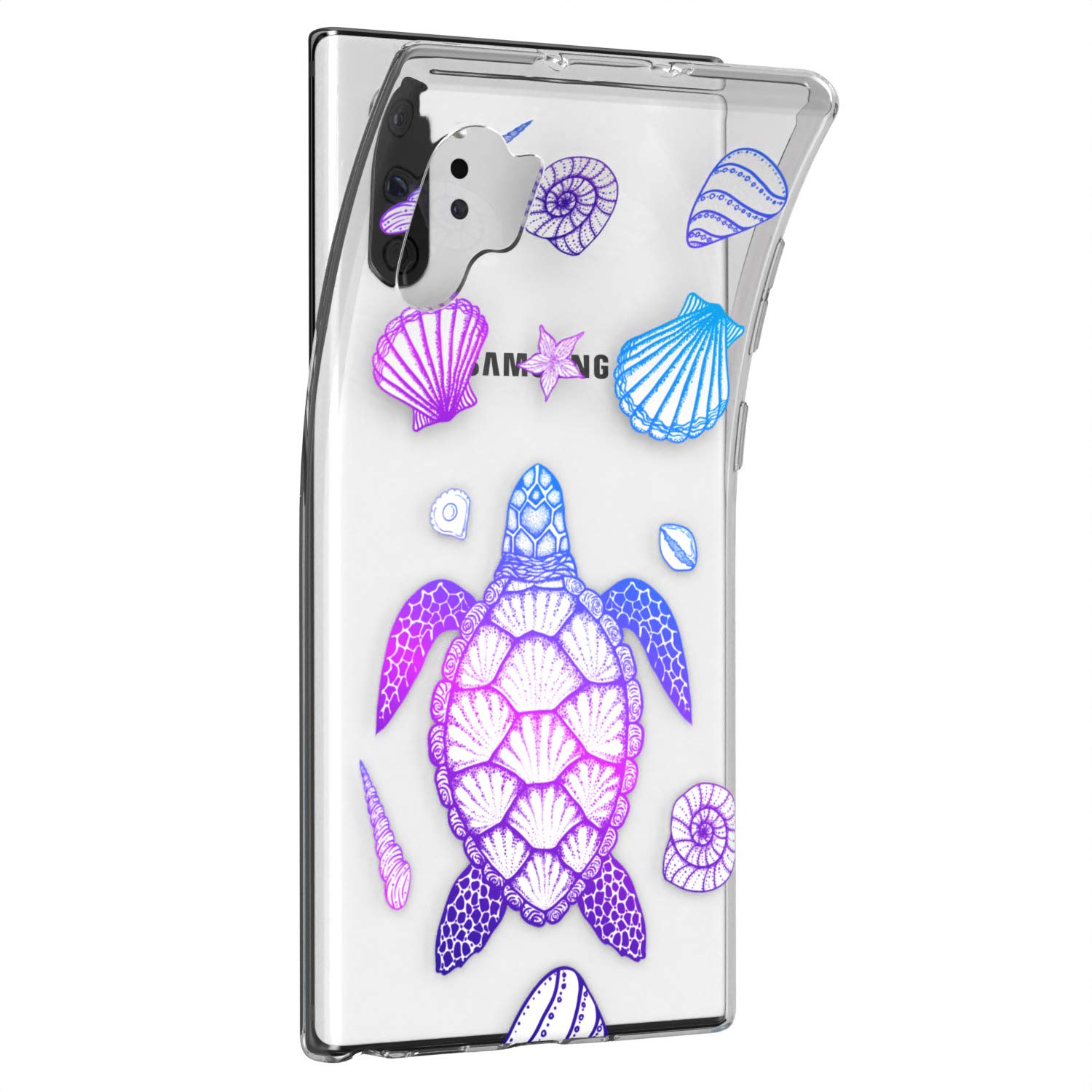 Samsung Galaxy S24 S23 Ultra S22 5G Plus S21 FE S20 S10 Phone Case - Flexible TPU Lightweight Slim Protective Cover with Animal Design (Purple Turtle Seashell Nautical Ocean Theme) for Everyday Use, Travel & Outdoor Activities