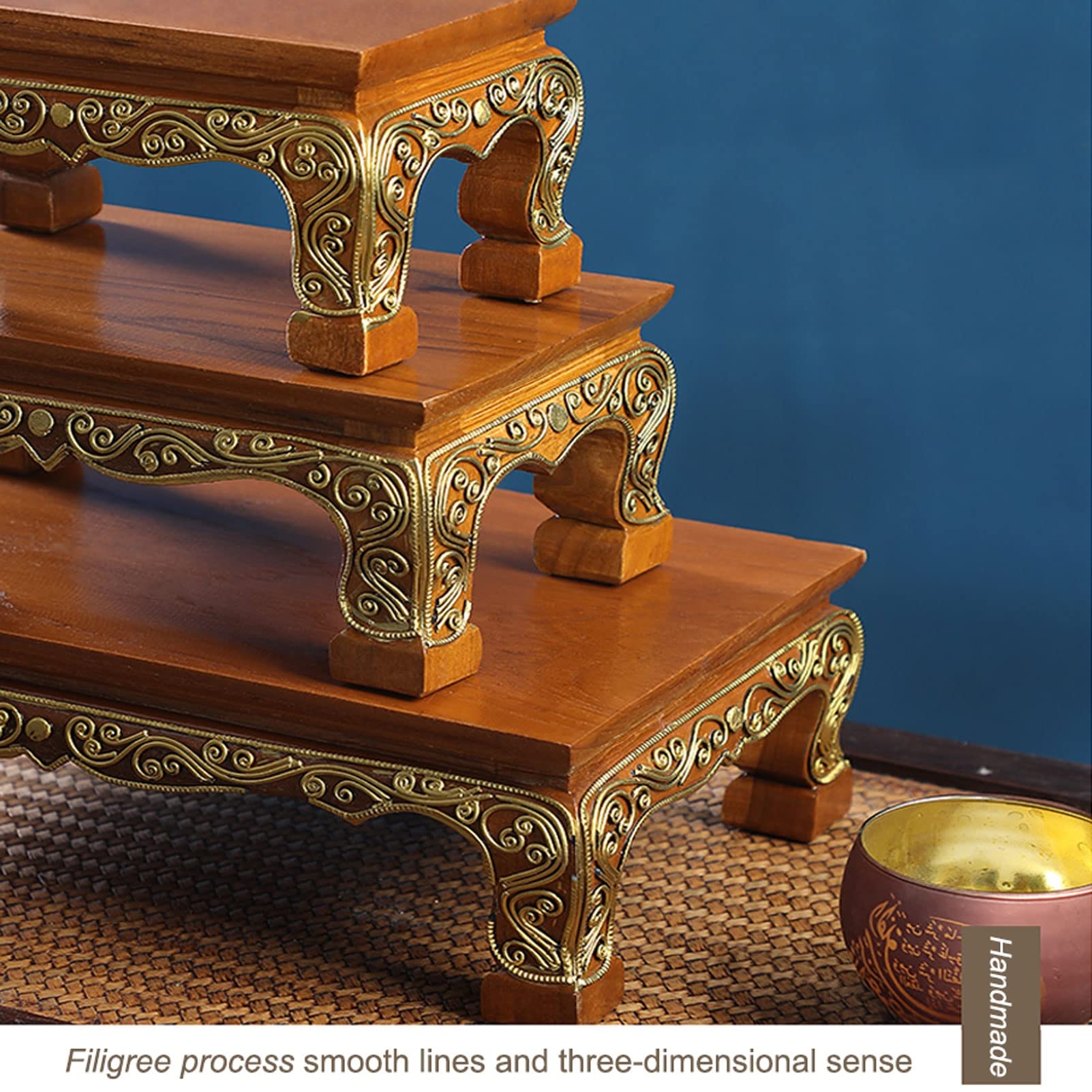 Handcrafted Thai Puja Meditation Table - European Style Carved Wooden Altar for Worship, Statues & Idols | Perfect for Home Shrines, Yoga Studios & Spiritual Spaces