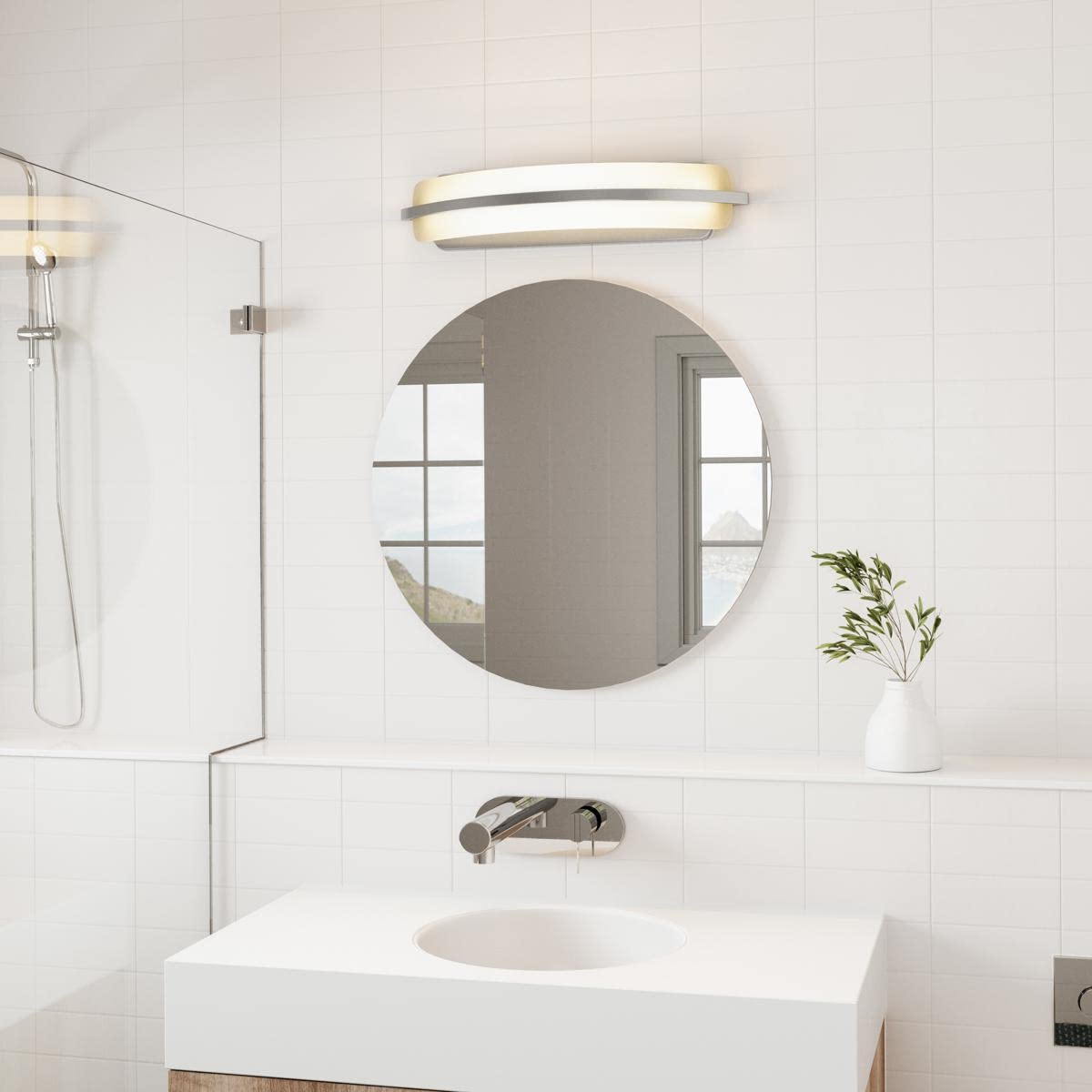 Elk Home Curvato Vanity Light - 1-Light Polished Chrome Finish with Opal Etched Glass, Modern Contemporary Bathroom Lighting for Mirror, Dresser & Makeup Area