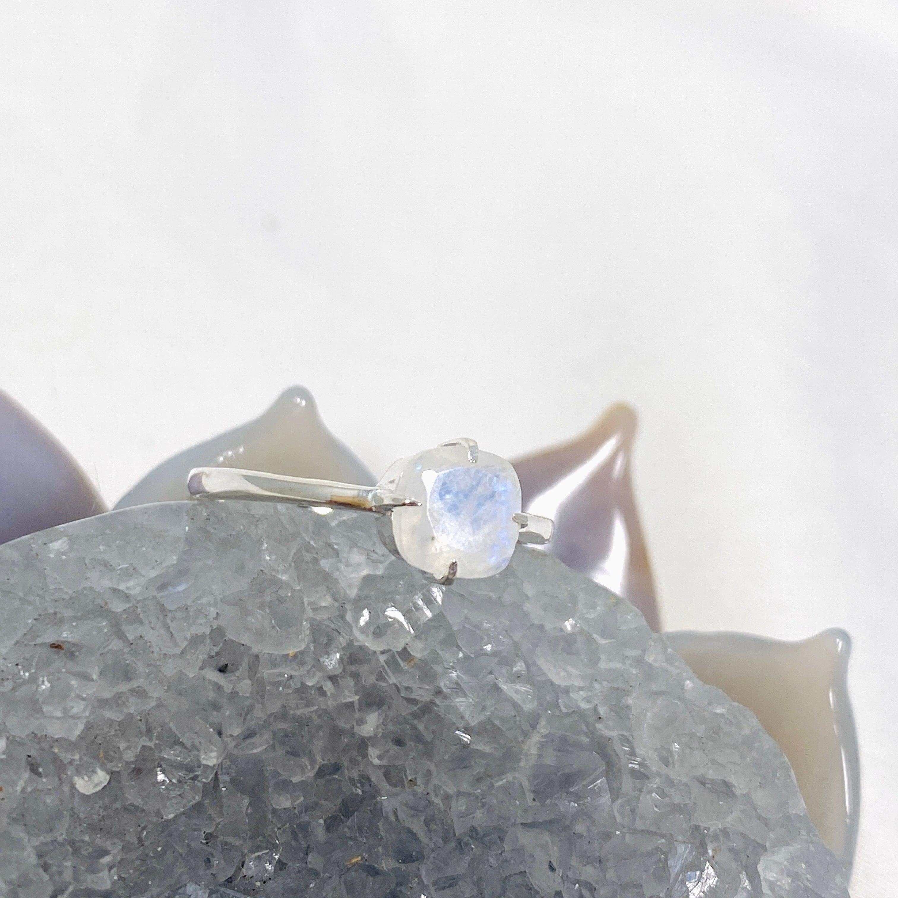 Moonstone Faceted Square Solitaire Ring R4806 - Elegant Sterling Silver Jewelry for Women, Perfect for Weddings, Anniversaries & Special Occasions