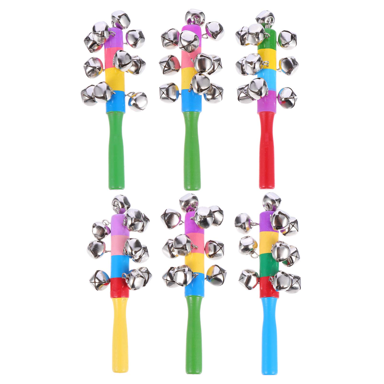 TOYANDONA 6pcs Rainbow Wooden Jingle Bells - Musical Hand Percussion Shaker Toys for Kids, Early Education Instruments, Party Favors | Perfect for Classroom Activities, Birthday Gifts & Sensory Play
