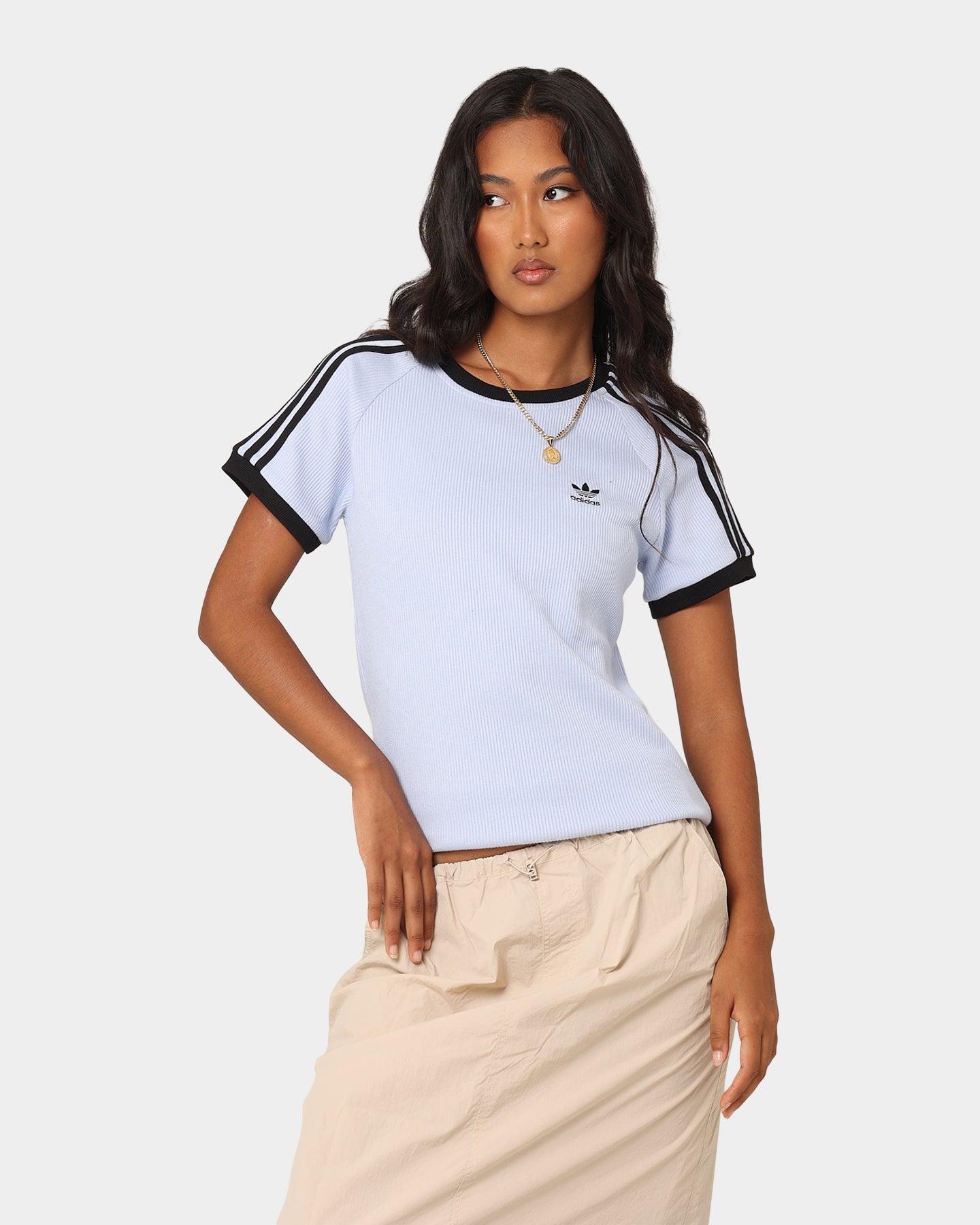 Adidas Women's 3 Stripe Slim Fit T-Shirt - Casual Cotton Tee for Workout, Running & Everyday Wear