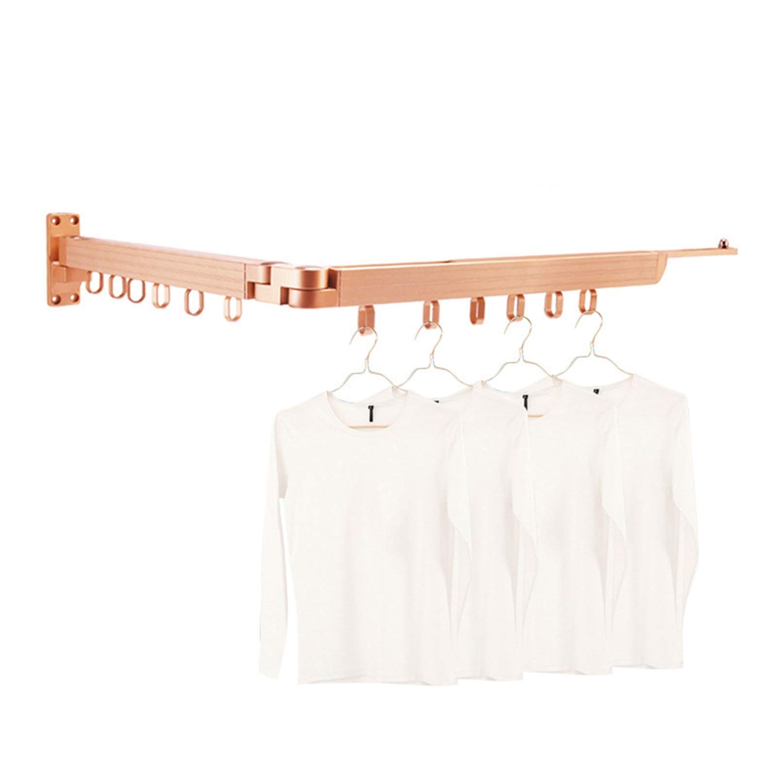 Foldable Wall Mounted Aluminum Clothes Drying Rack - Retractable & Collapsible Laundry Hanger for Indoor/Outdoor Use - Space Saving Solution for Apartments, Balconies & Small Homes (Rose Gold)
