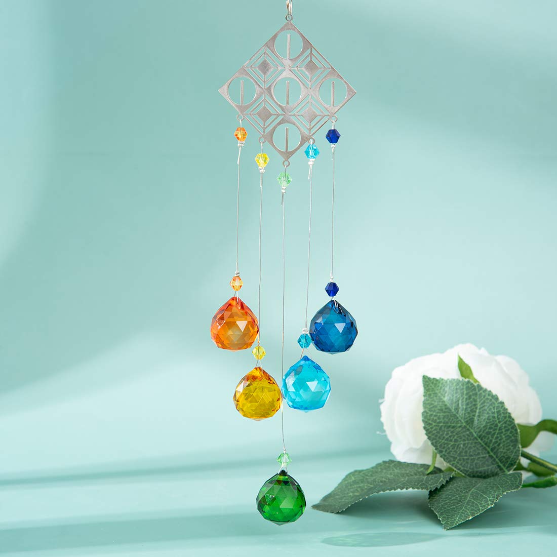 Rhombus Chakra Crystal Ball Suncatcher - Rainbow Maker Window Hanging Pendant for Meditation, Wedding Decor, Home & Garden Ornament - Perfect for Yoga Rooms, Spiritual Healing Spaces and Bohemian Interior Design