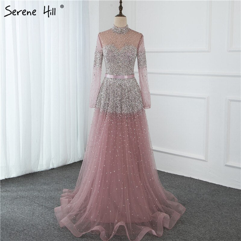Elegant Black Silver A-Line High Neck Evening Dress with Sequins & Long Sleeves - Women's Sexy Formal Gown for Parties, Prom, Gala & Special Occasions - LA70066