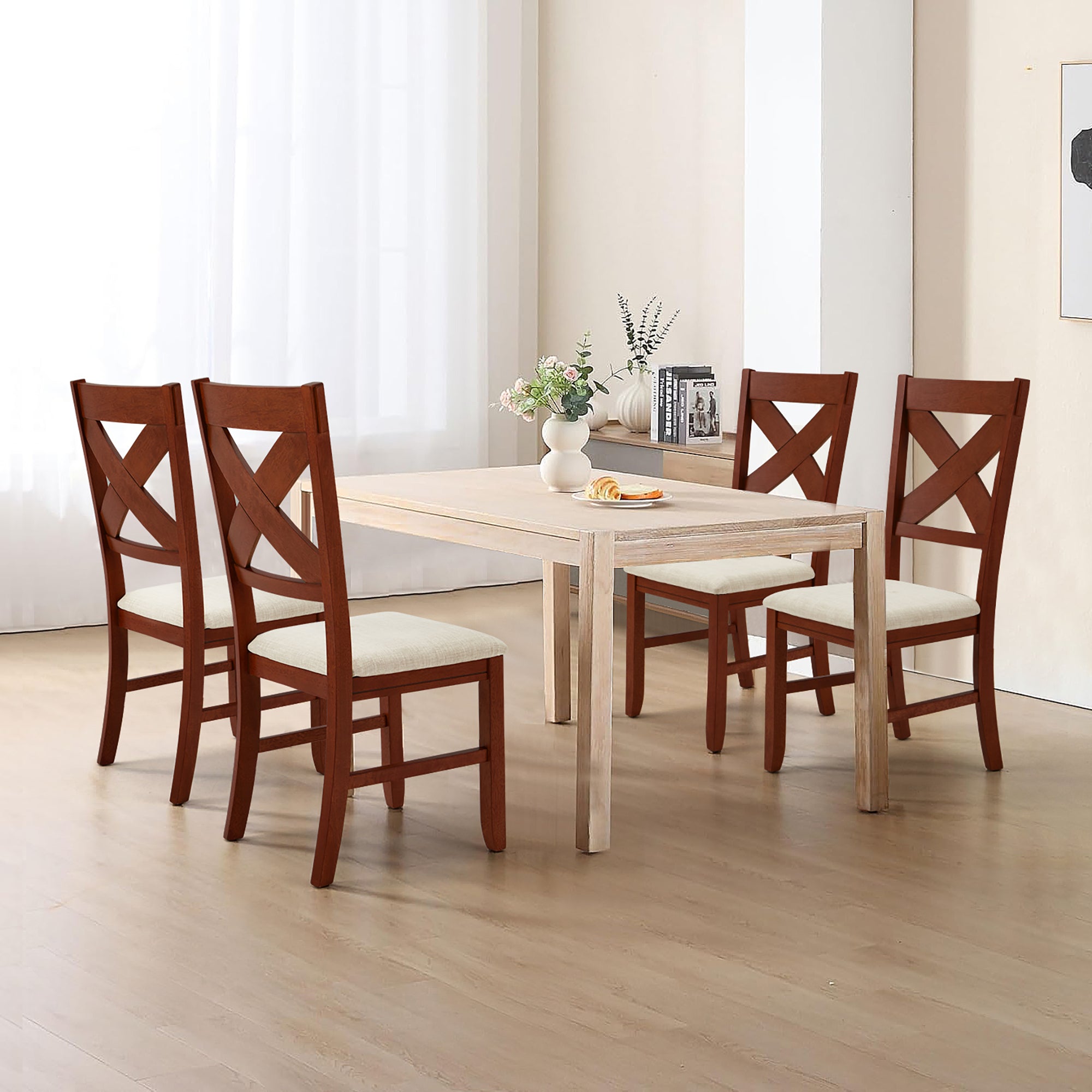 EROMMY Dining Chairs Set of 6 - Modern Farmhouse Upholstered Dining Room Chairs with Walnut Finish | Perfect for Kitchen, Dining Room, and Home Decor