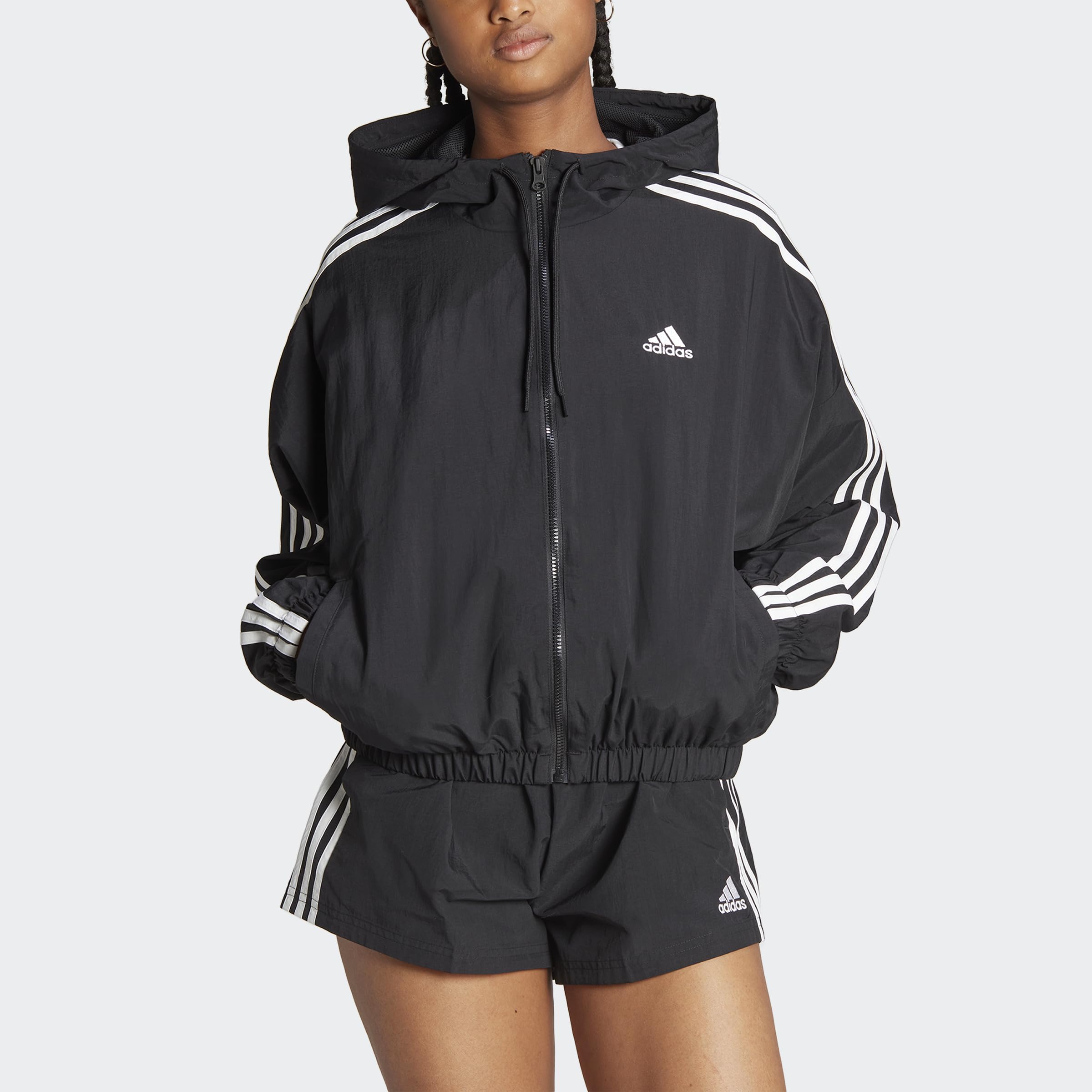 adidas Women's Essentials 3-Stripes Woven Windbreaker Jacket - Lightweight Water-Resistant Outdoor Running & Travel Coat