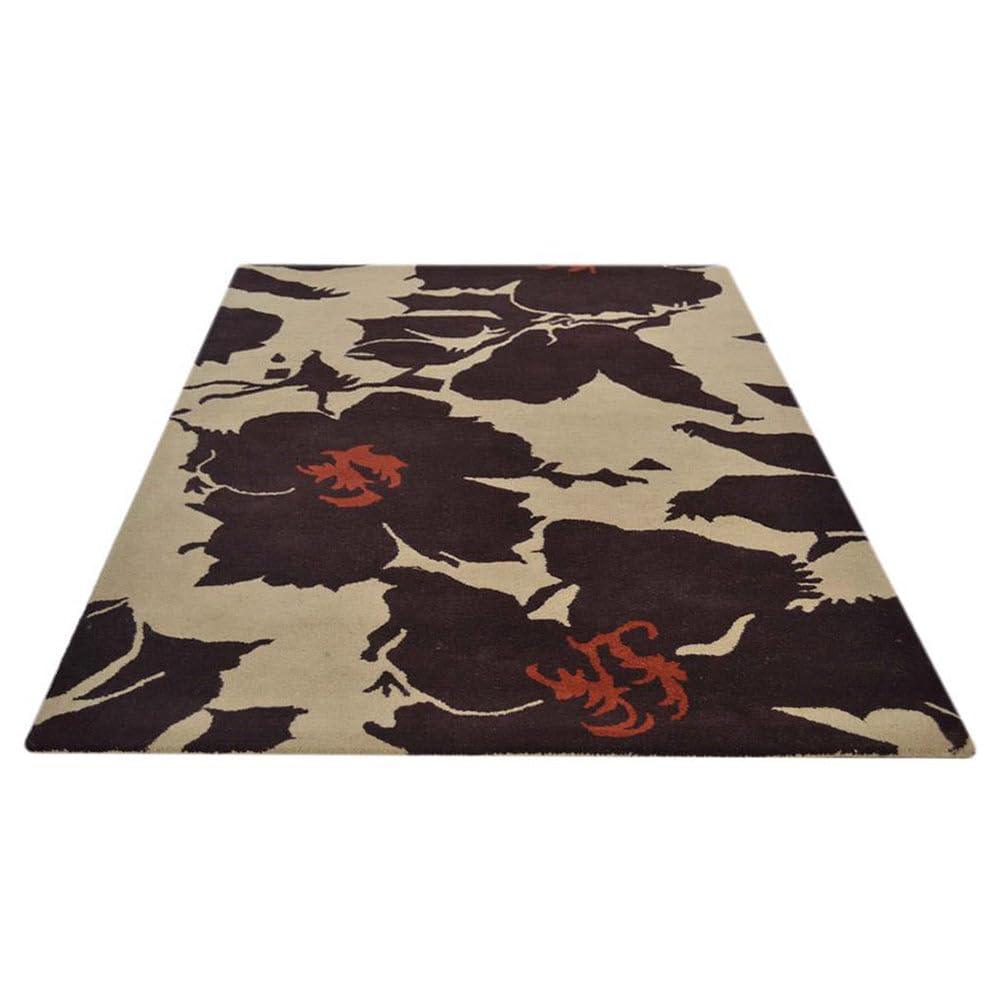Hand Tufted Wool Eco-Friendly Area Rugs 4x6 Feet - Rectangle Cream & Brown Floral Modern Design High Pile Thick Handmade Rug for Living Room Bedroom Home Decor (K00506) | Perfect for Cozy Living Spaces, Boho Chic Interiors & Bedroom Accents