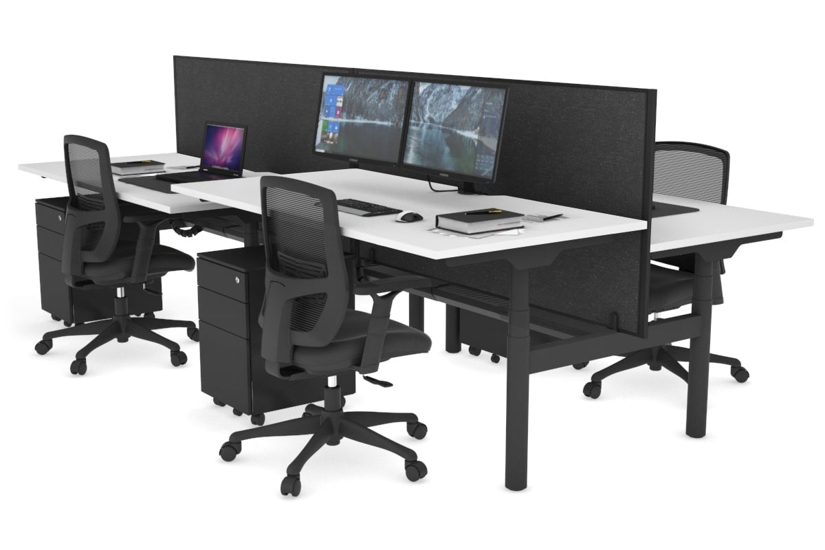 Flexi Premium 4-Person Height Adjustable H Bench Workstation - Black Frame (1600L x 800W) with Cable Management | Ideal for Office, Coworking Spaces & Home Workstations