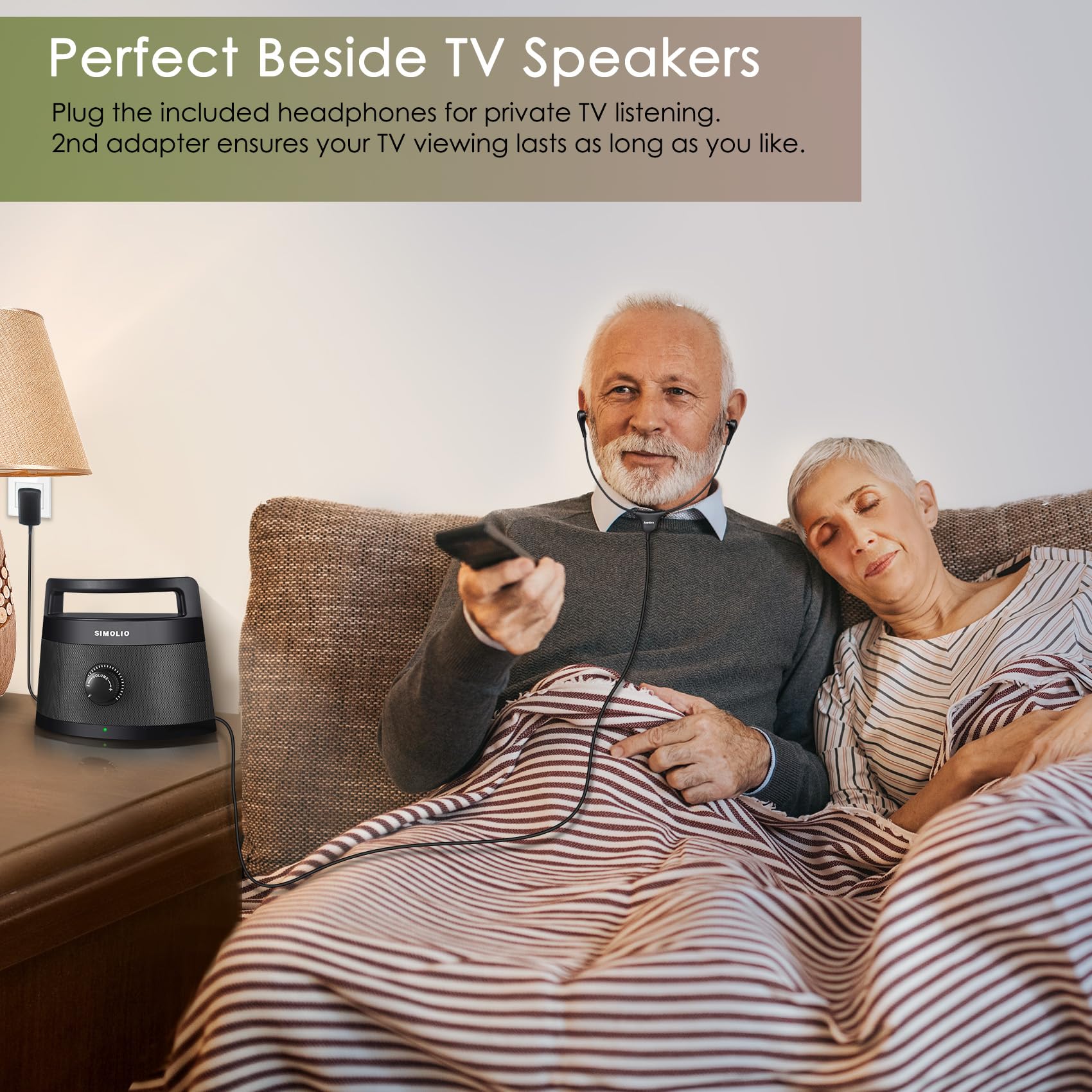 SIMOLIO Wireless TV Speaker for Seniors - Portable Bluetooth Speaker with Clear Dialogue Enhancement for Hard of Hearing & Elderly | Optimal Sound Quality Without Loud Volume | Perfect for Home Entertainment & Nighttime TV Watching (Black)