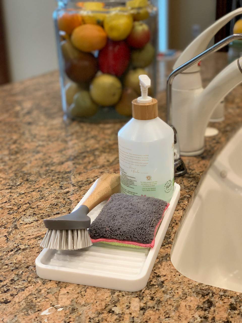 Happitasa Silicone Kitchen Sink Organizer Tray - Sponge Holder & Countertop Protector | Bathroom & Kitchen Soap Dish Dispenser Tray (10