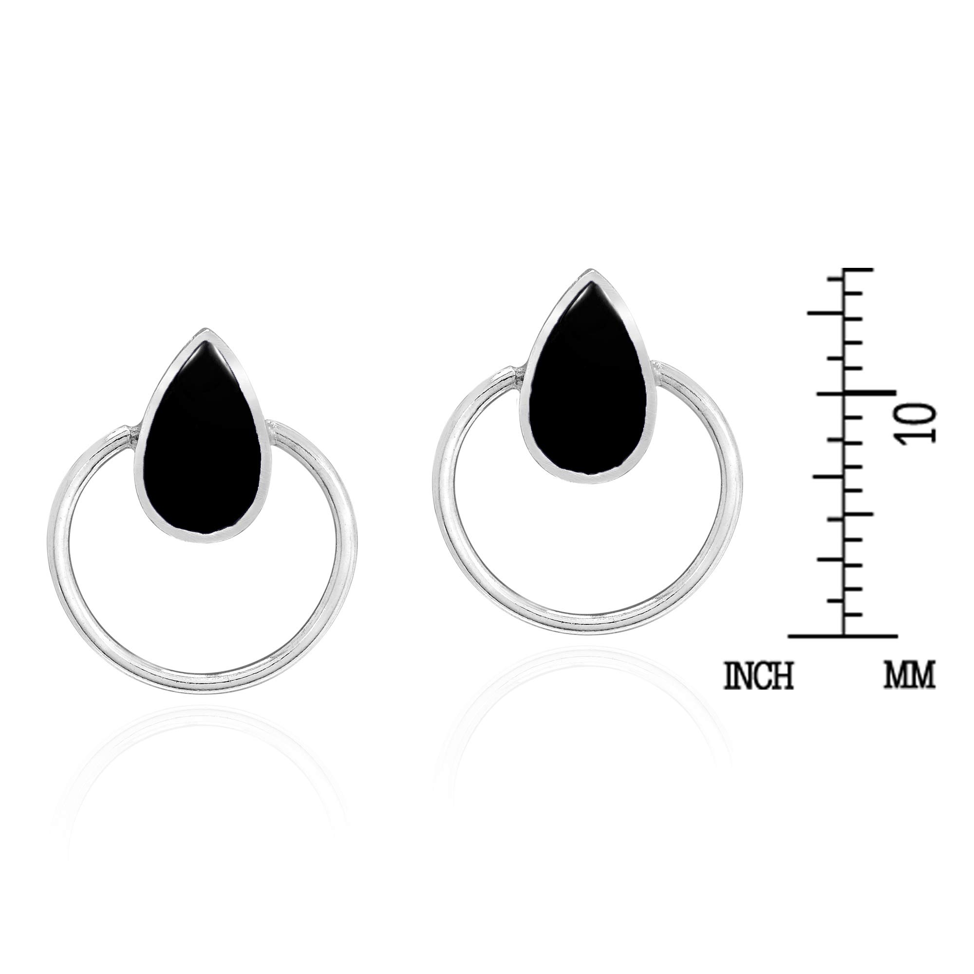 AeraVida .925 Sterling Silver Teardrop Stud Earrings with Simulated Black Onyx Inlay | Elegant Circle Stud Earrings for Women | Perfect for Parties, Weddings & Everyday Wear | Hypoallergenic Jewelry Gift
