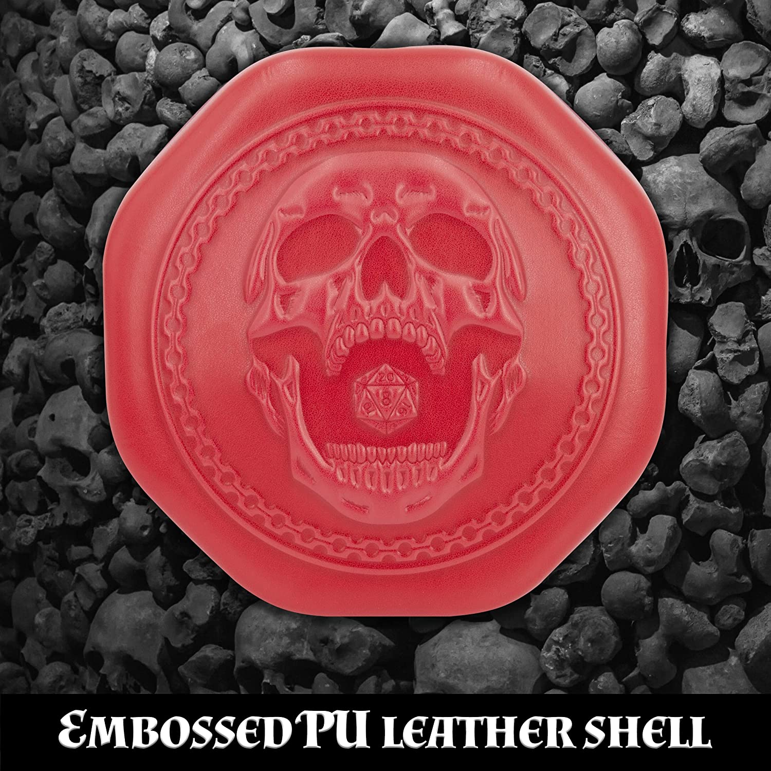 CASEMATIX Dice Tray and Storage Case - Holds 115 RPG Dice with Magnetic Snaps, Embossed Skull Design - Perfect for Dungeons & Dragons, Pathfinder, and Tabletop Gaming Sessions