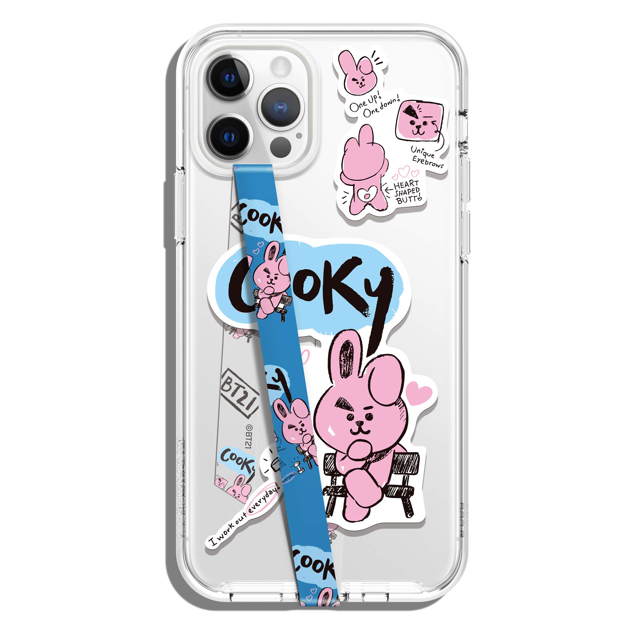 elago BT21 COOKY Phone Strap with Stickers, Double-Sided Phone Loop & Grip, MagSafe Compatible for All Smartphone Cases - Perfect for Daily Use, Travel, and Secure Handling
