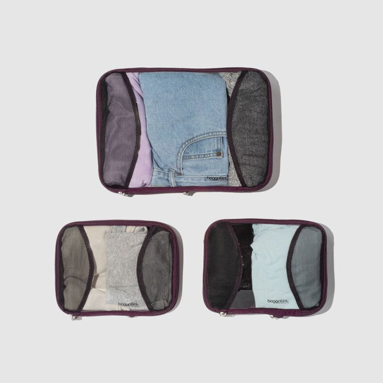 Baggallini 2 Medium & 1 Large Compression Packing Cubes for Travel - Space Saving Organizers for Suitcases, Backpacks & Carry-On Luggage