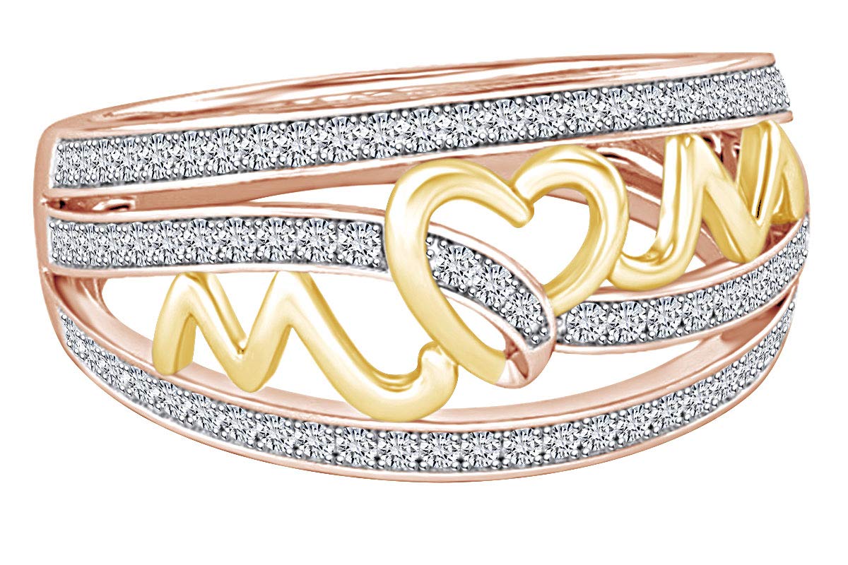 Affordable 14k Gold Over Sterling Silver Promise Ring for Women - Round White Cubic Zirconia Two Tone Mother's Band - Perfect for Anniversaries, Weddings & Special Occasions