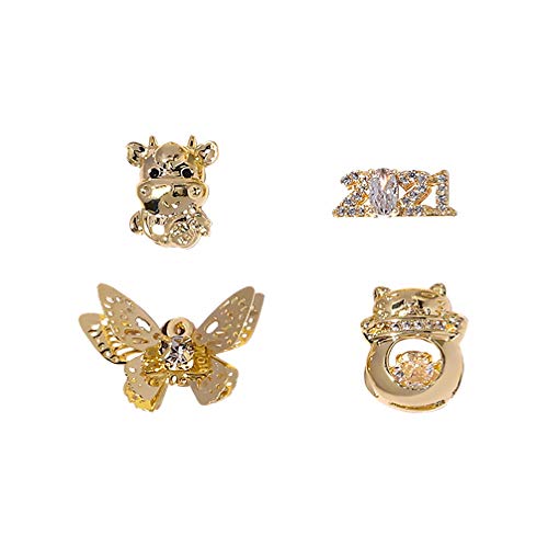 Beaupretty 4pcs 2023 New Year Nail Stickers - Spring Festival DIY Nail Art Decals with 3D Sequins, Zircon Diamonds, Cartoon Zodiac Ox & Butterfly Designs for Women | Perfect for Holiday Parties, Valentine's Day & Special Occasions