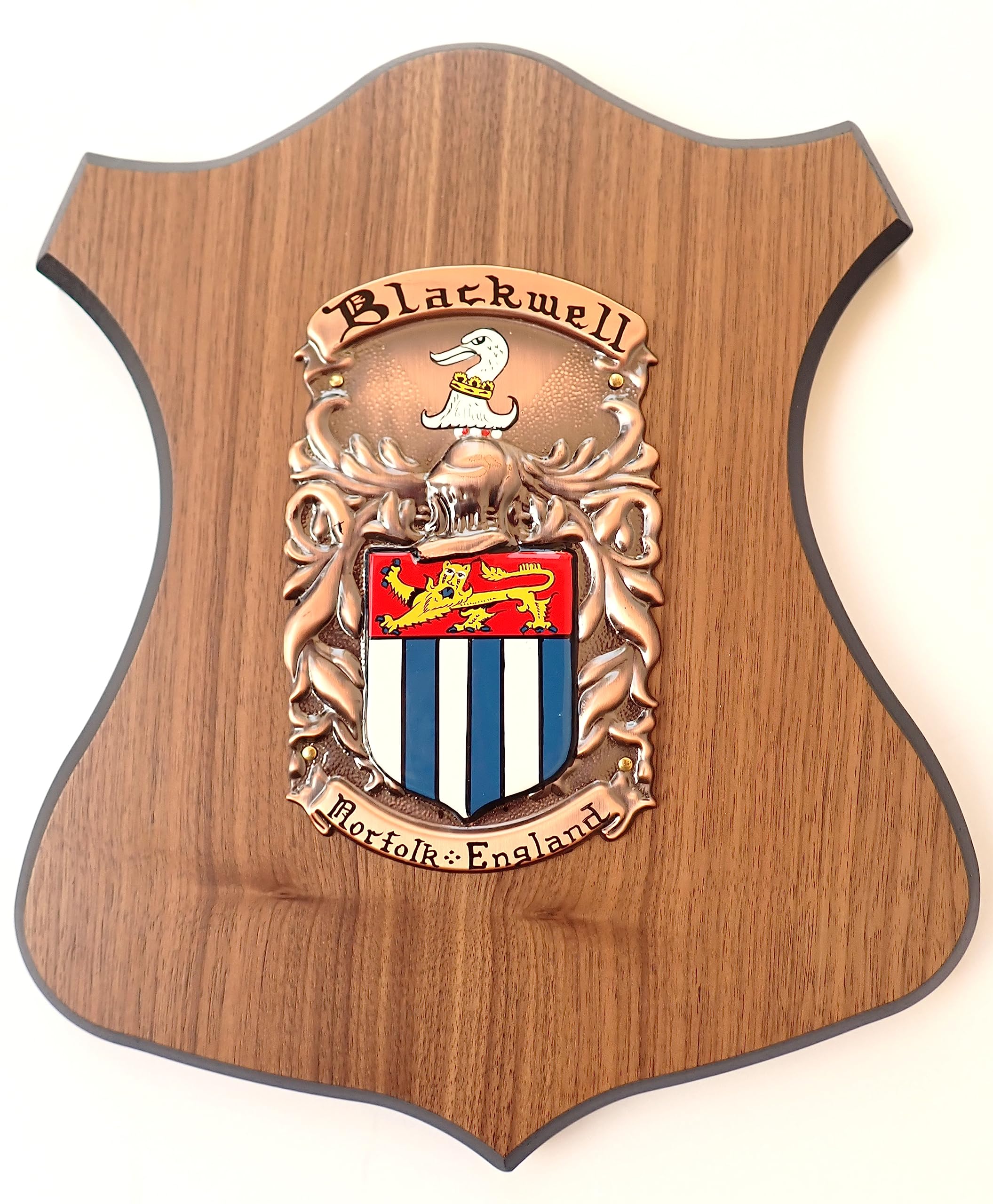 Hand-Painted Copper on Walnut Family Crest - Personalized Custom Coat of Arms for Home Decor, Gifts & Wall Art | Perfect for Living Room, Office & Heritage Displays