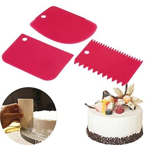 KOUZZINA Plastic Dough Scraper & Cake Decorating Tool Set - 3-Piece Pastry Cutter, Icing Smoother, Fondant Chopper for Baking (Assorted Colors) | Perfect for Cake Decorating, Cookie Dough Cutting & Pastry Making