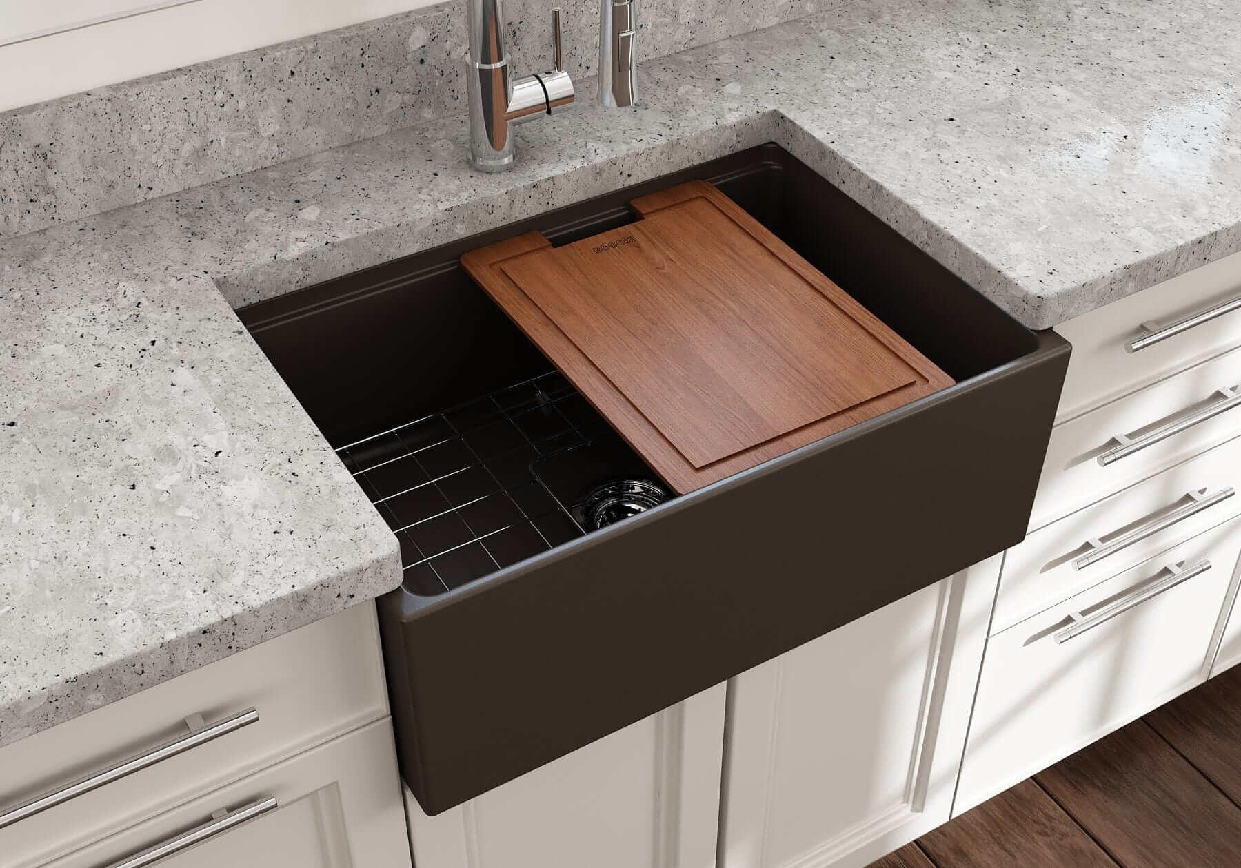 BOCCHI CONTEMPO 27 Single Bowl Kitchen Sink w/ Integrated Workstation & Accessories