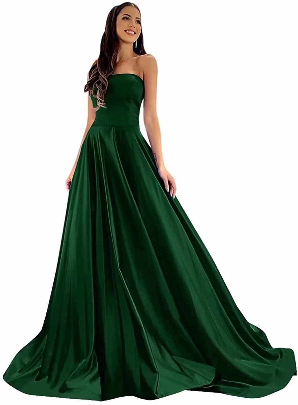Elegant UZN Strapless Prom Dresses 2024 - Long Satin A-Line Formal Evening Gown with Pockets for Women | Perfect for Homecoming, Prom Night, Black Tie Events & Special Occasions