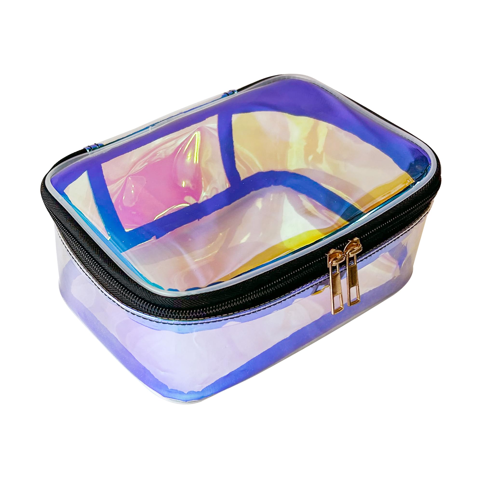 Holographic Pink TPU Makeup Bag - Clear Travel Toiletry Pouch with Zipper, Waterproof Cosmetic Storage for Women | Iridescent Cosmetic Organizer for Travel, Gym, Beach & Everyday Use