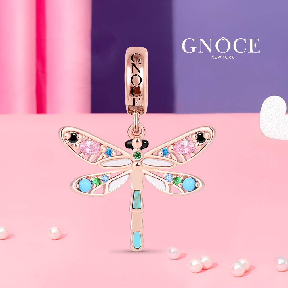 GNOCE Dragonfly Charm Pendant - Sterling Silver 18k Rose Gold Plated Dangle Charm with Turquoise for Women's Bracelet & Necklace | Perfect for Everyday Wear, Gift Giving & Special Occasions