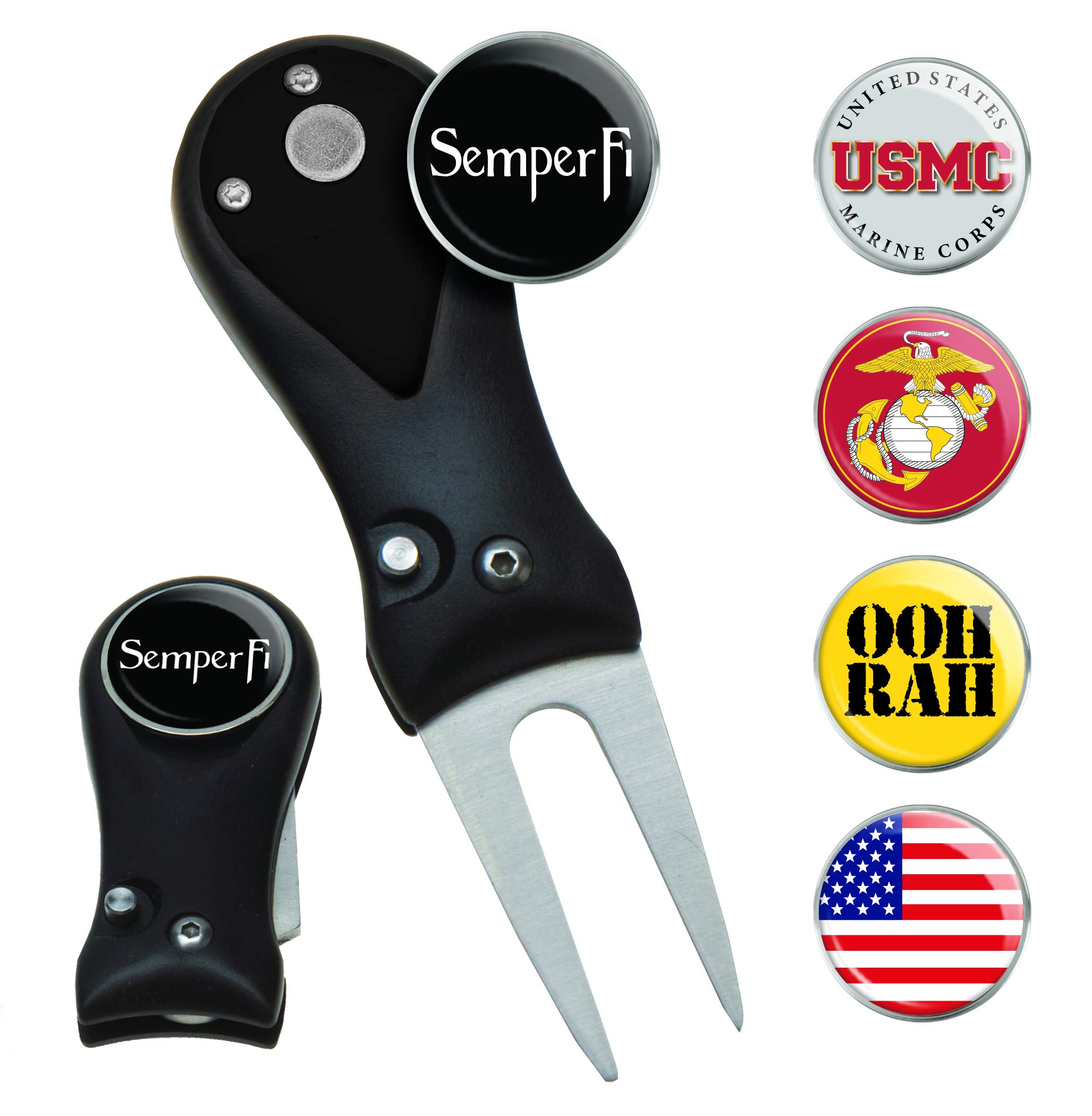 Premium Marine Divot Tool with 5 Golf Ball Markers - Durable & Stylish Golf Accessories for Course Repair & Ball Identification | Perfect for Golfers & Golf Tournaments