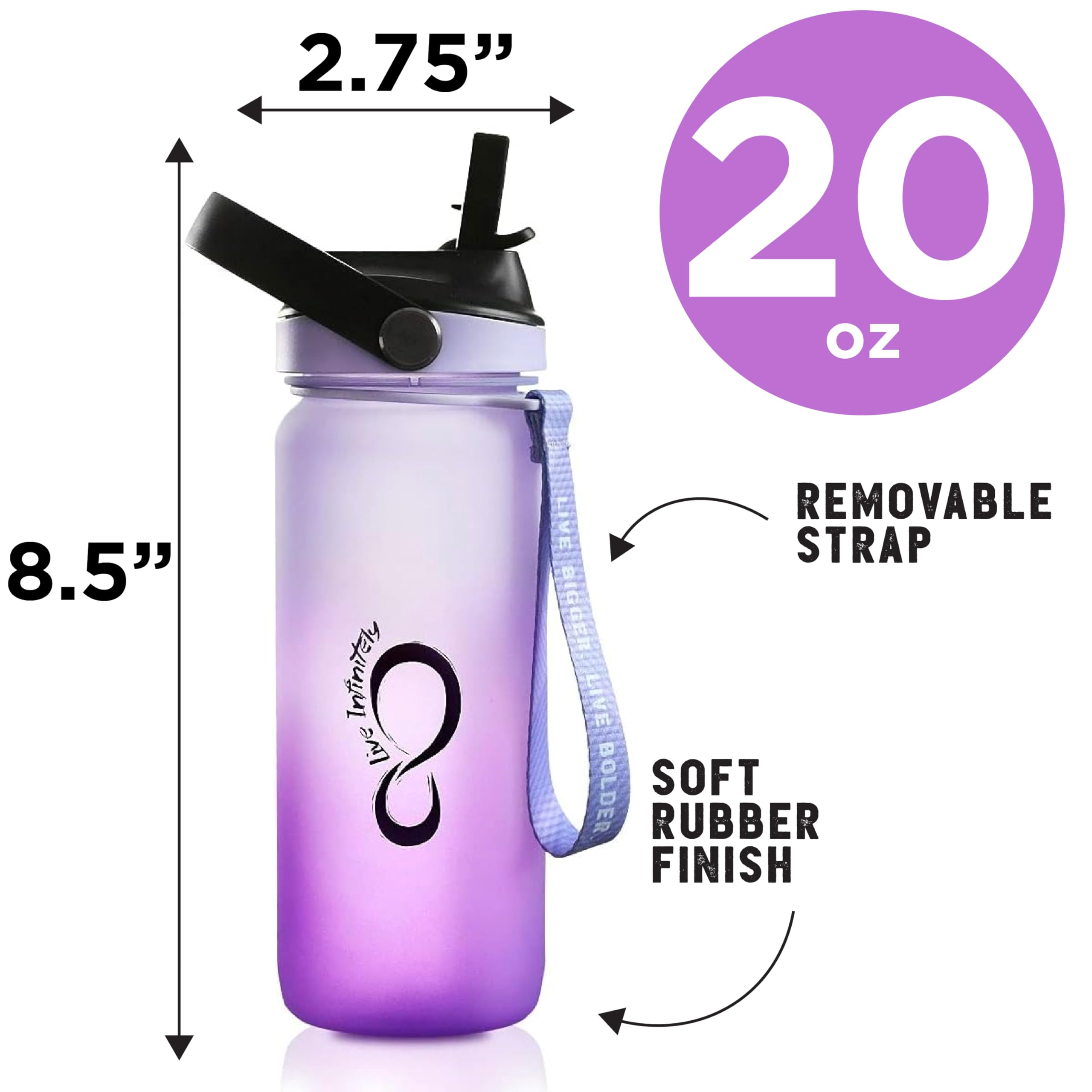 Live Infinitely 20oz Kids Water Bottle with Easy Sip Straw - BPA Free, Dishwasher Safe, Leak Proof - Perfect for School, Sports, and Outdoor Activities