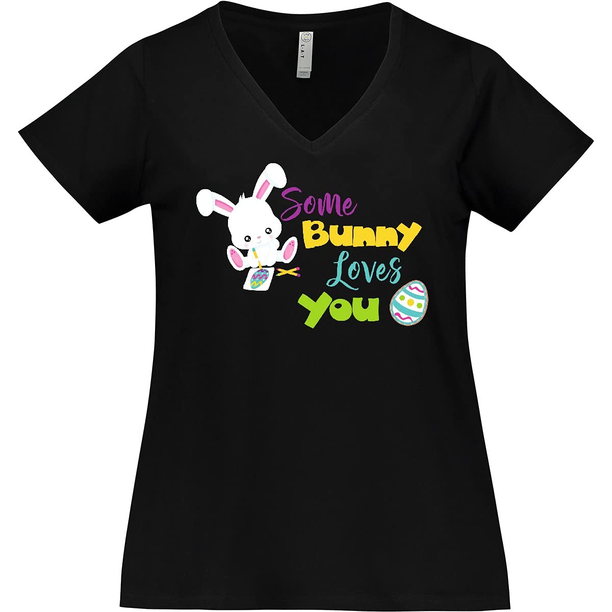 Easter Bunny 'Some Bunny Loves You' Women's Plus Size V-Neck T-Shirt - Cute Spring Outfit for Easter Celebrations & Family Gatherings