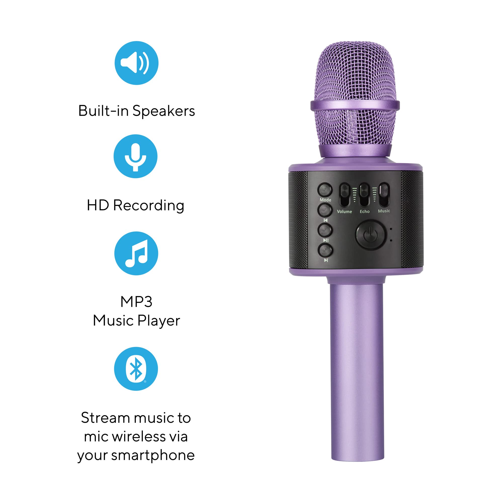 Core Innovations Wireless Bluetooth Karaoke Microphone with Built-in Speakers & HD Recording - Portable Handheld Mic for Kids & Adults (Lilac) | Perfect for Home Parties, Singing Practice & Travel Entertainment