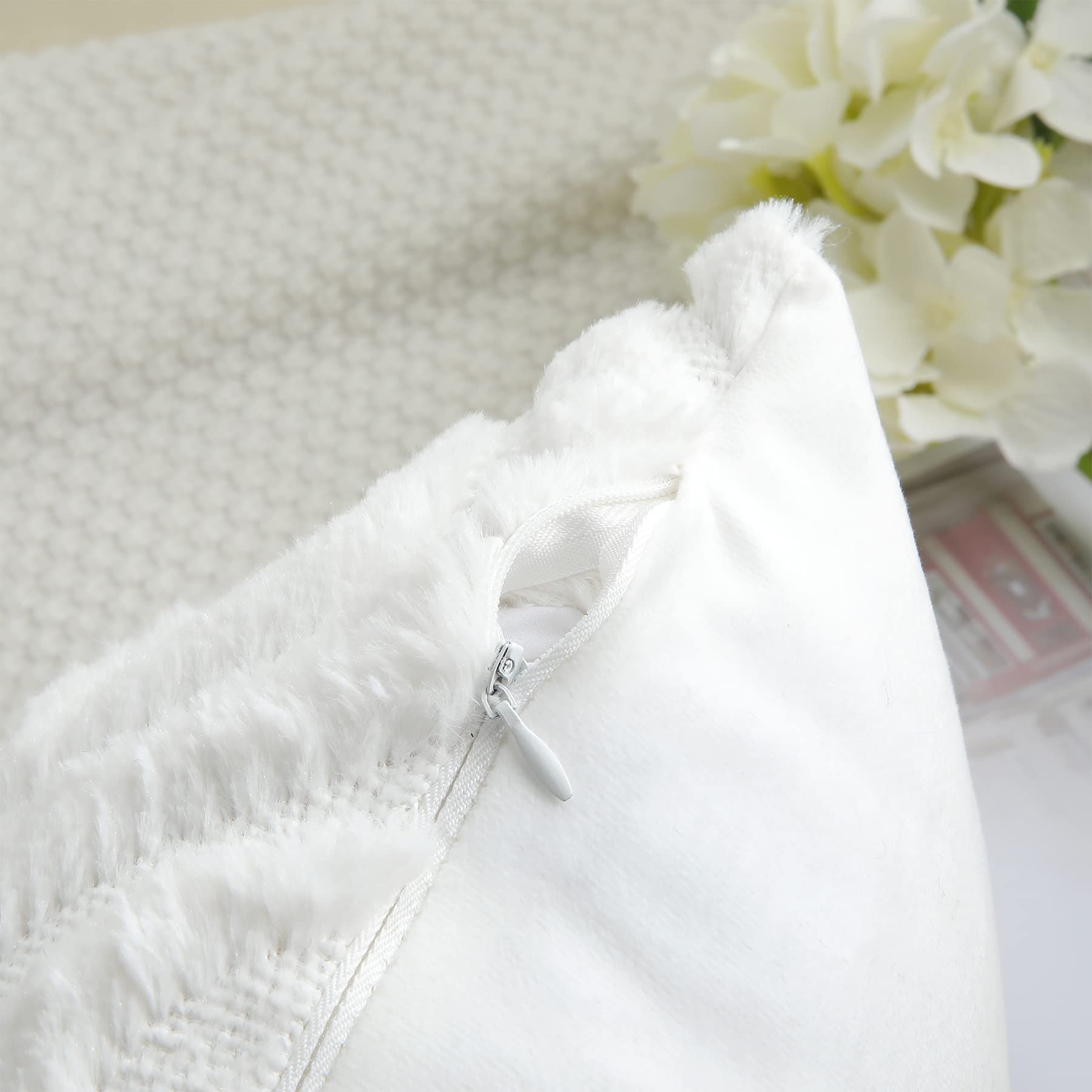 Soft Plush Faux Wool Throw Pillow Covers 20x20 Inch Set of 2 - White Couch Pillow Covers for Living Room, Sofa & Bed - Spring Solid Dyed Accent Pillow Cases - Home Decor & Cozy Interior Design Accessories