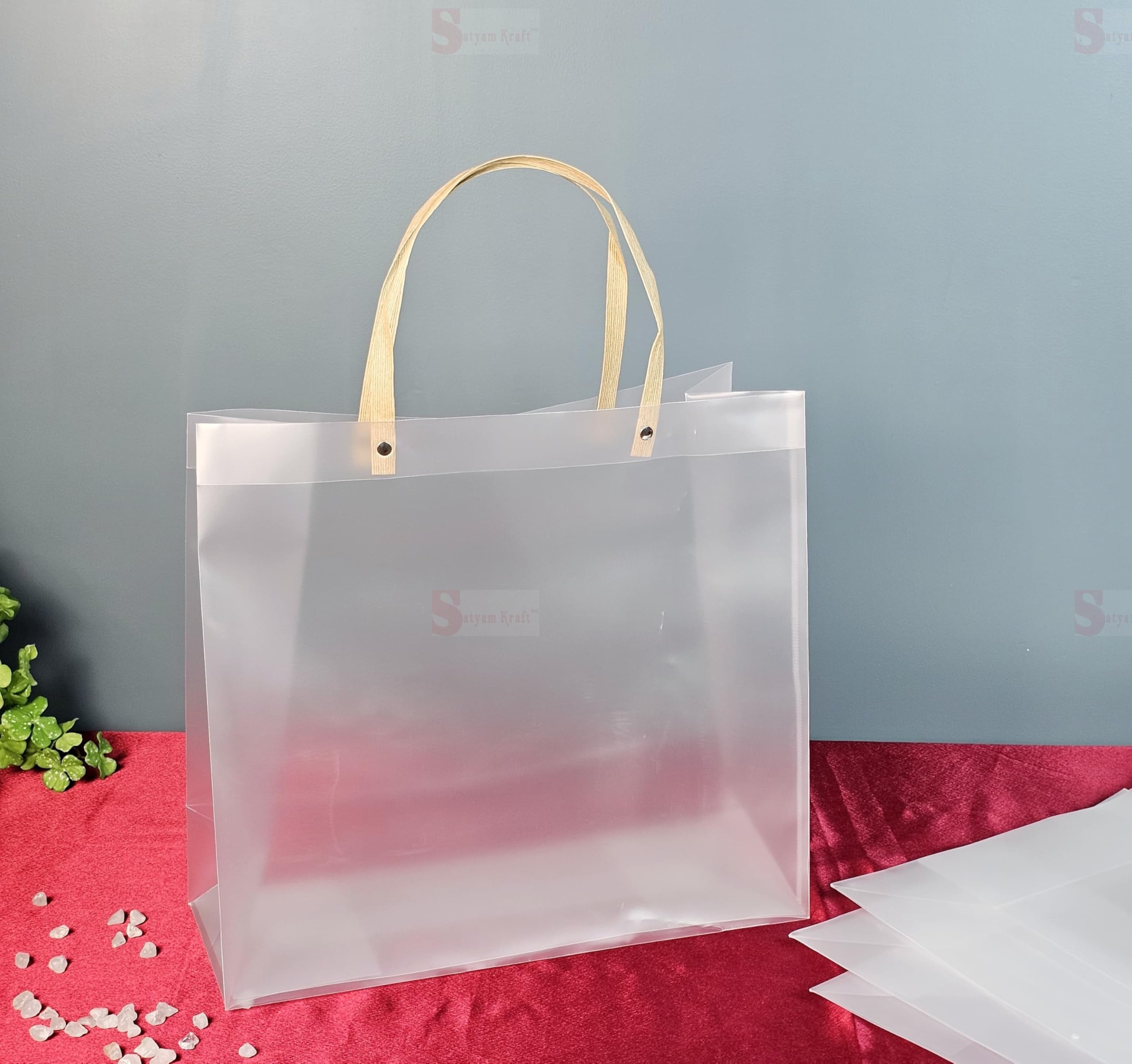 SATYAM KRAFT 4-Pack Translucent PVC Gift Bags for Birthdays, Weddings & Parties - 35x32cm Reusable Carry Bags for Valentine's Day, Anniversary Gifts & Shopping Favors | Perfect for Gift Wrapping, Party Decor & Special Occasions