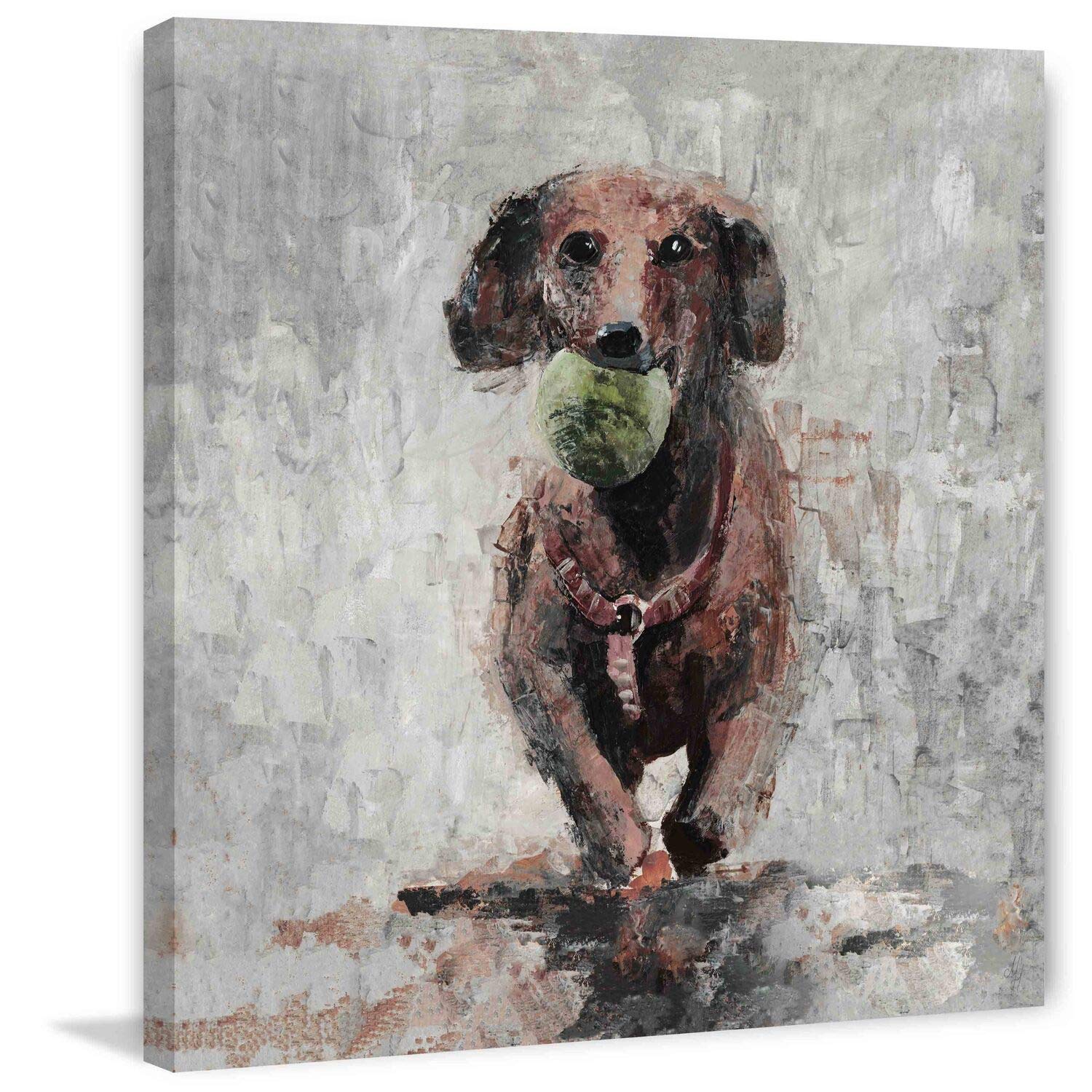 Marmont Hill 'Throw The Ball' Dog Painting Print on Wrapped Canvas 18x18 - Perfect for Living Room, Bedroom & Office Wall Decor
