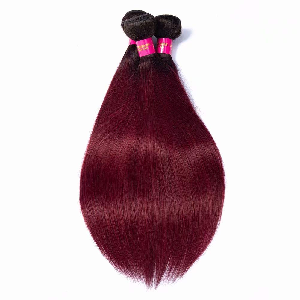 8A Grade Ombre Brazilian Human Hair Straight Extensions - Dark Root to Burgundy Ombre 3 Bundles (14 16 18 Inch) | Premium Red Straight Hair Weft for Styling & Volume | Perfect for Daily Wear, Parties & Special Occasions