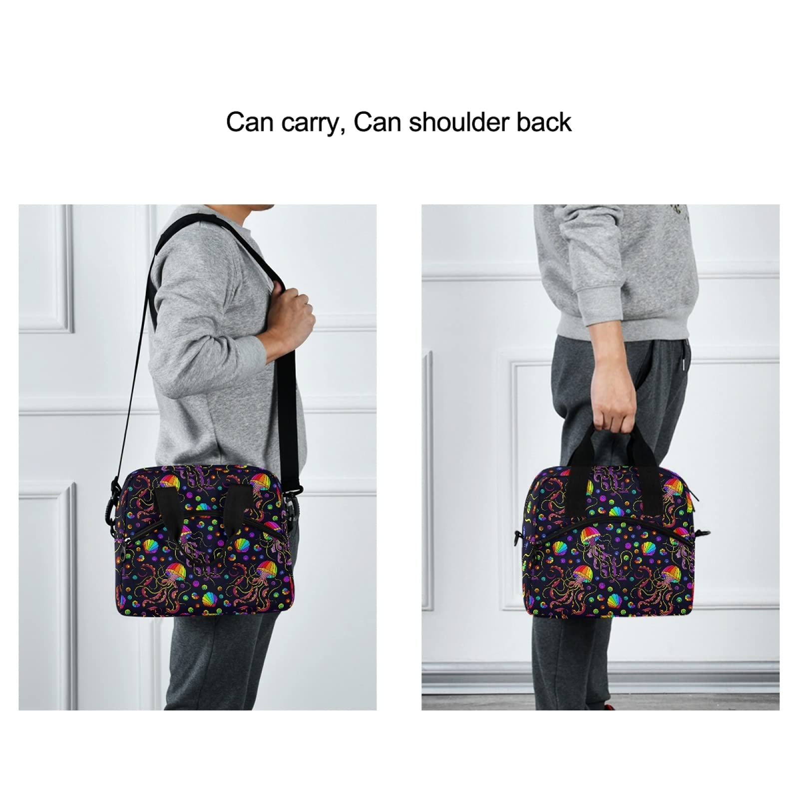 SUABO Insulated Lunch Cooler Bag for School, Work & Picnics - Rainbow Octopus & Jellyfish Design Tote Lunch Bag for Women & Men - Perfect for Office, Beach & Outdoor Activities