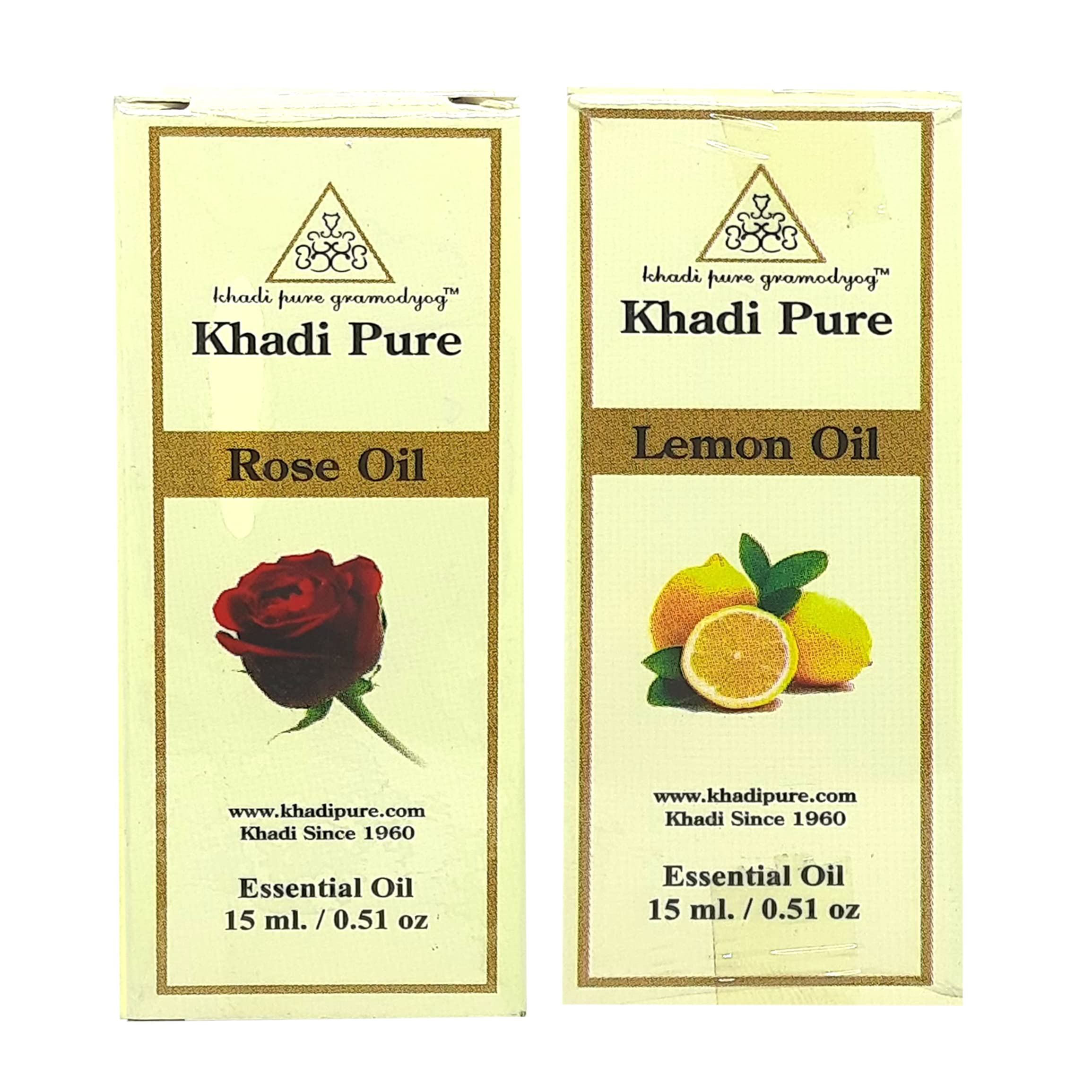 Khadi Pure Rose & Lemon Essential Oil - 15ml (Pack of 2) for Aromatherapy, Massage & Skin Care | Natural Fragrance Oil for Diffusers, Bath & Relaxation