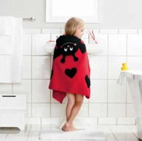Jumping Beans Kids Hooded Bath Towel Wrap - Super Soft Absorbent Baby & Toddler Bathrobe with Fun Animal Ears (Red - Luvebug) for Post-Bath, Swimming & Beach Time