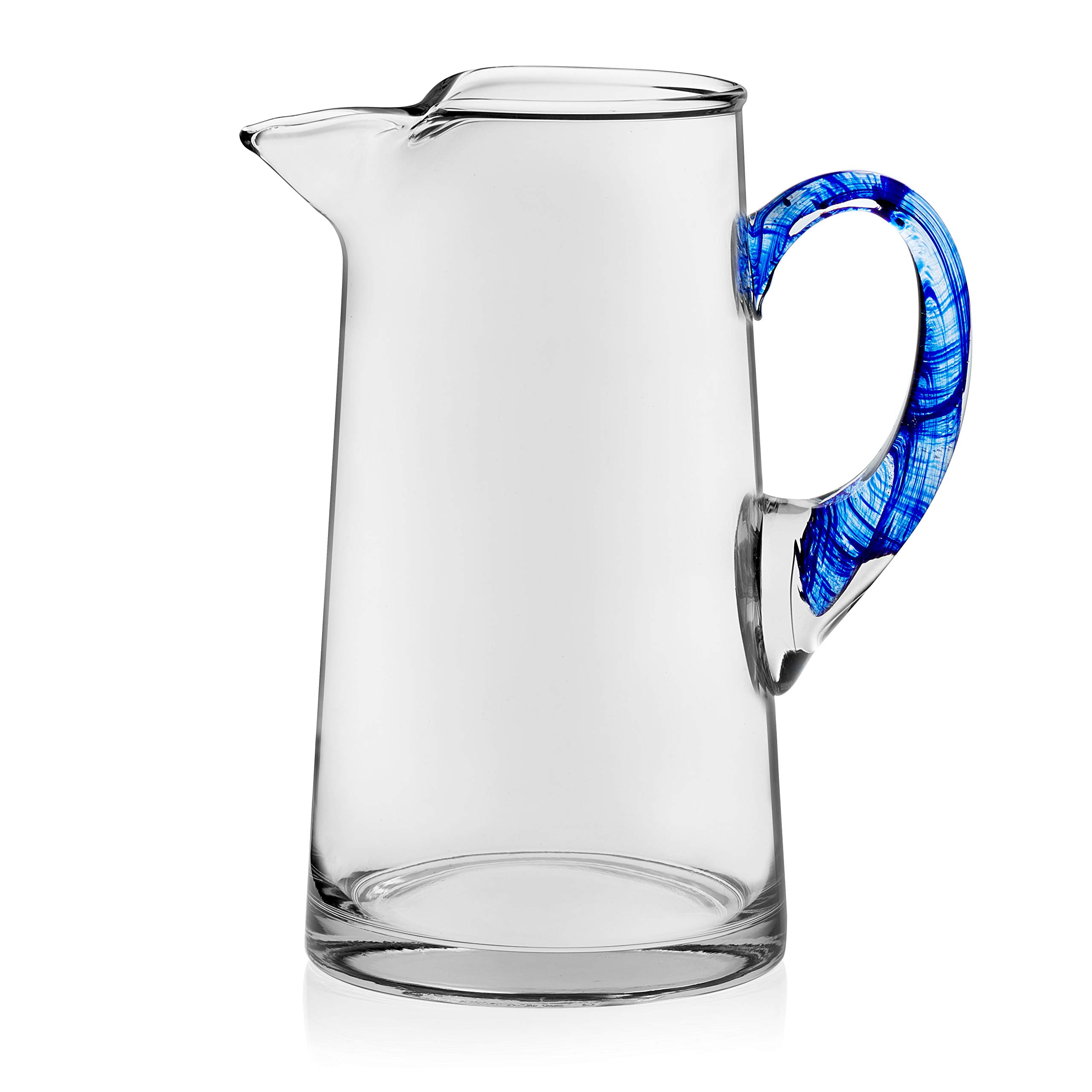 Libbey Cabos 90 Oz Large Glass Pitcher with Spout & Blue Handle - Handcrafted Artisan Water Carafe for Kitchen, Dining Table, Iced Tea & Lemonade Serving - BPA-Free Beverage Dispenser for Parties & Entertaining
