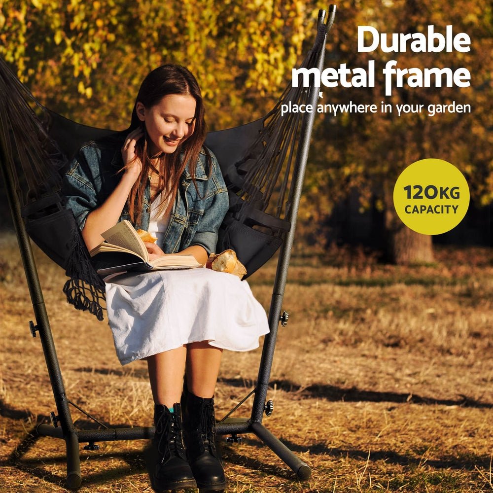 Best Hammock Chair with Stand for Outdoor Camping - Comfortable Grey Hanging Chair for Backyard, Patio & Relaxation