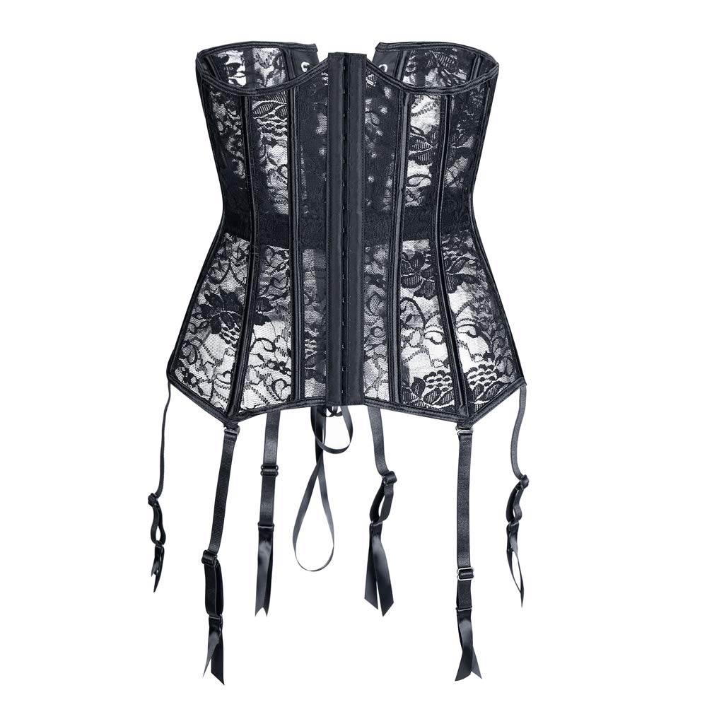 BAIXITE Women's Lace Boned Bustier Corset - Sexy Shapewear Set with Garter Belt - Plus Size Lingerie for Weddings, Date Nights & Boudoir Photography