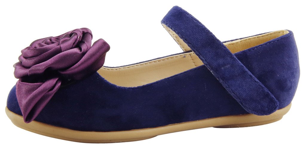 Girl's Suede Mary Jane Flats with Flower Bow - Elegant & Comfortable Dress Shoes for Weddings, Parties & Special Occasions