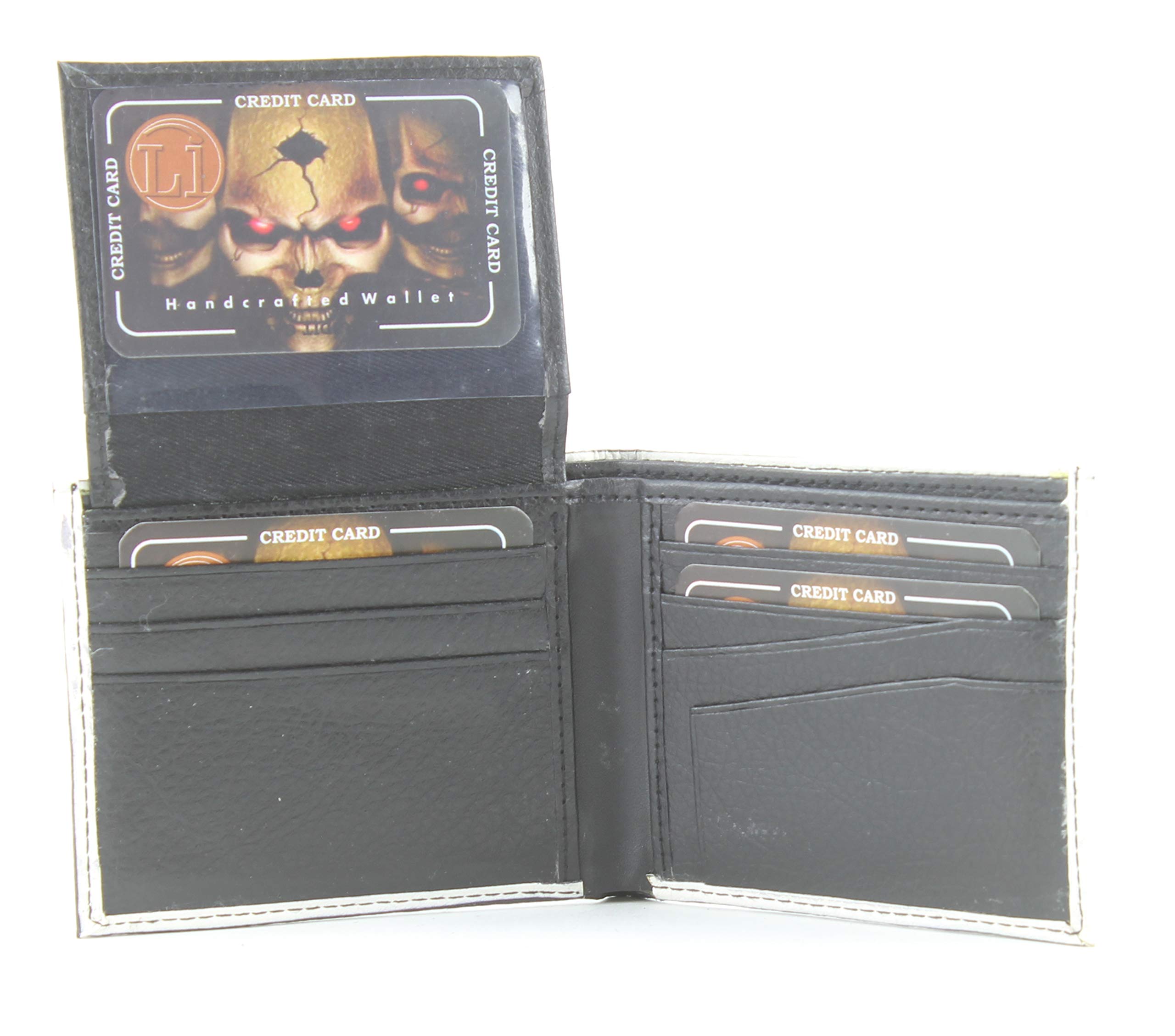Vegan Leather Wallet for Men - Slim Bifold Skull Print Design with 2 ID Windows, 7 Card Slots & Cash Compartments - Perfect Gift Box Included (Black) | Ideal for Everyday Use, Travel & Business