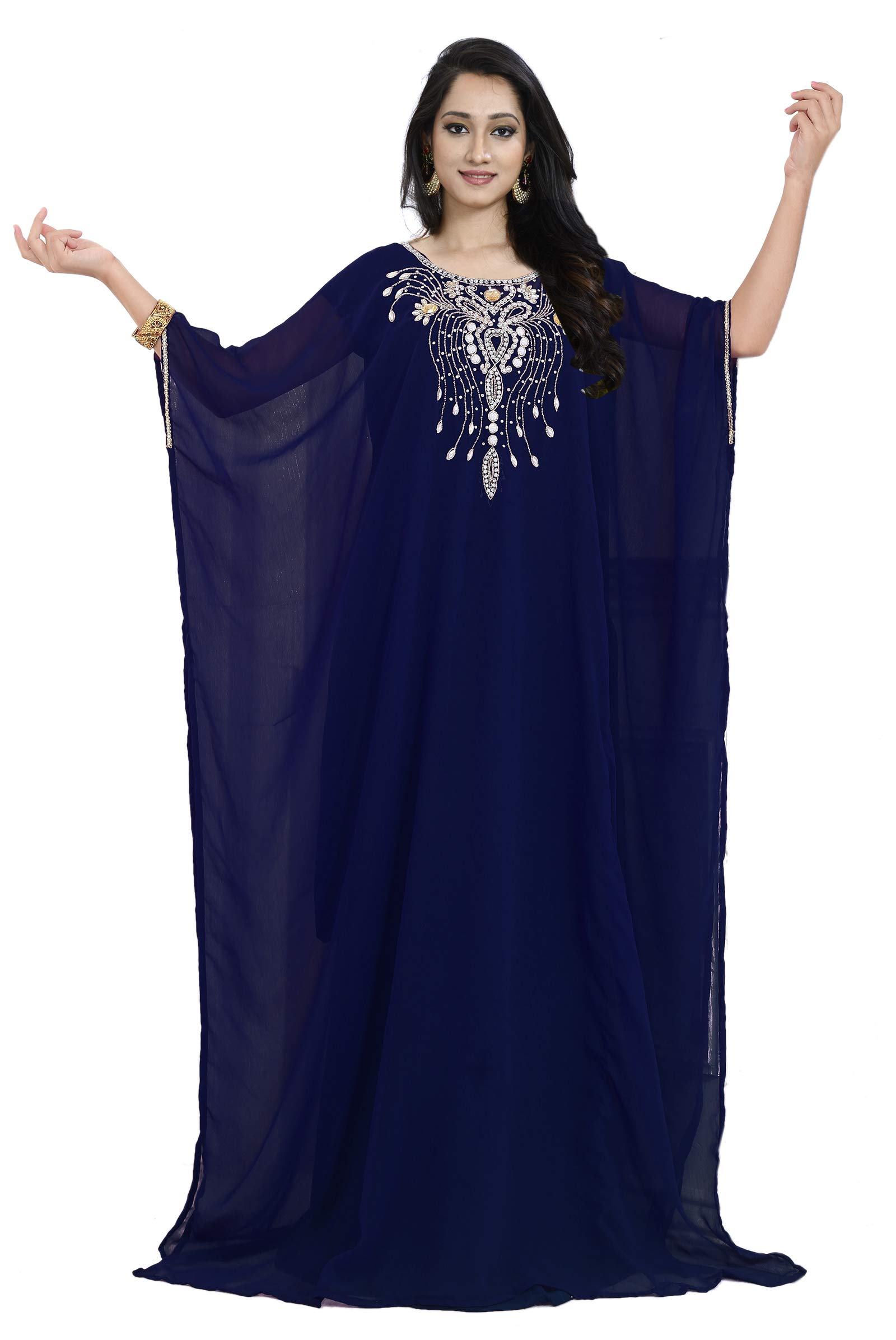 KoC Women's Kaftan Farasha Maxi Dress - Flowy Summer Kimono Cover Up Dress, Free Size, Beachwear & Boho Chic Outfit for Vacations, Pool Parties & Casual Wear