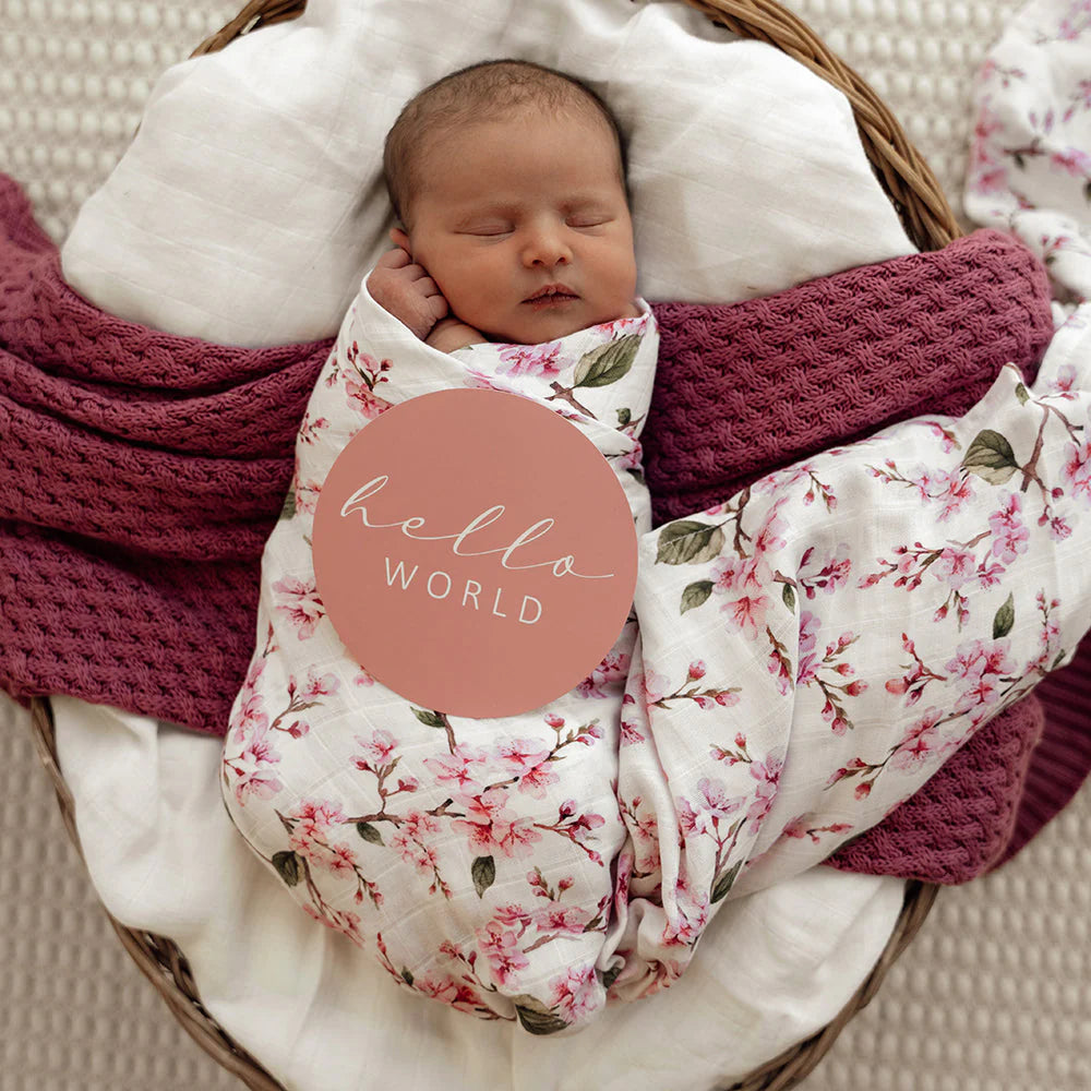 Organic Cotton Muslin Baby Wrap - Soft & Breathable Swaddle Blanket for Newborns & Infants - Cherry Blossom Print - Perfect for Swaddling, Nursing & Cuddling