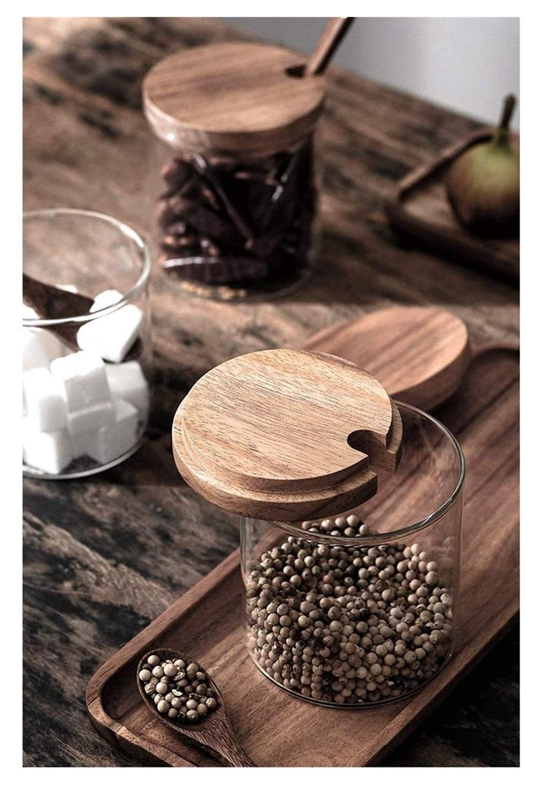 Premium Gourmet Seasoning Box Set with Glass Spice Jars & Serving Spoons - Elegant Condiment Cruet Bottles for Kitchen Organization - Perfect for Cooking, Baking & Entertaining