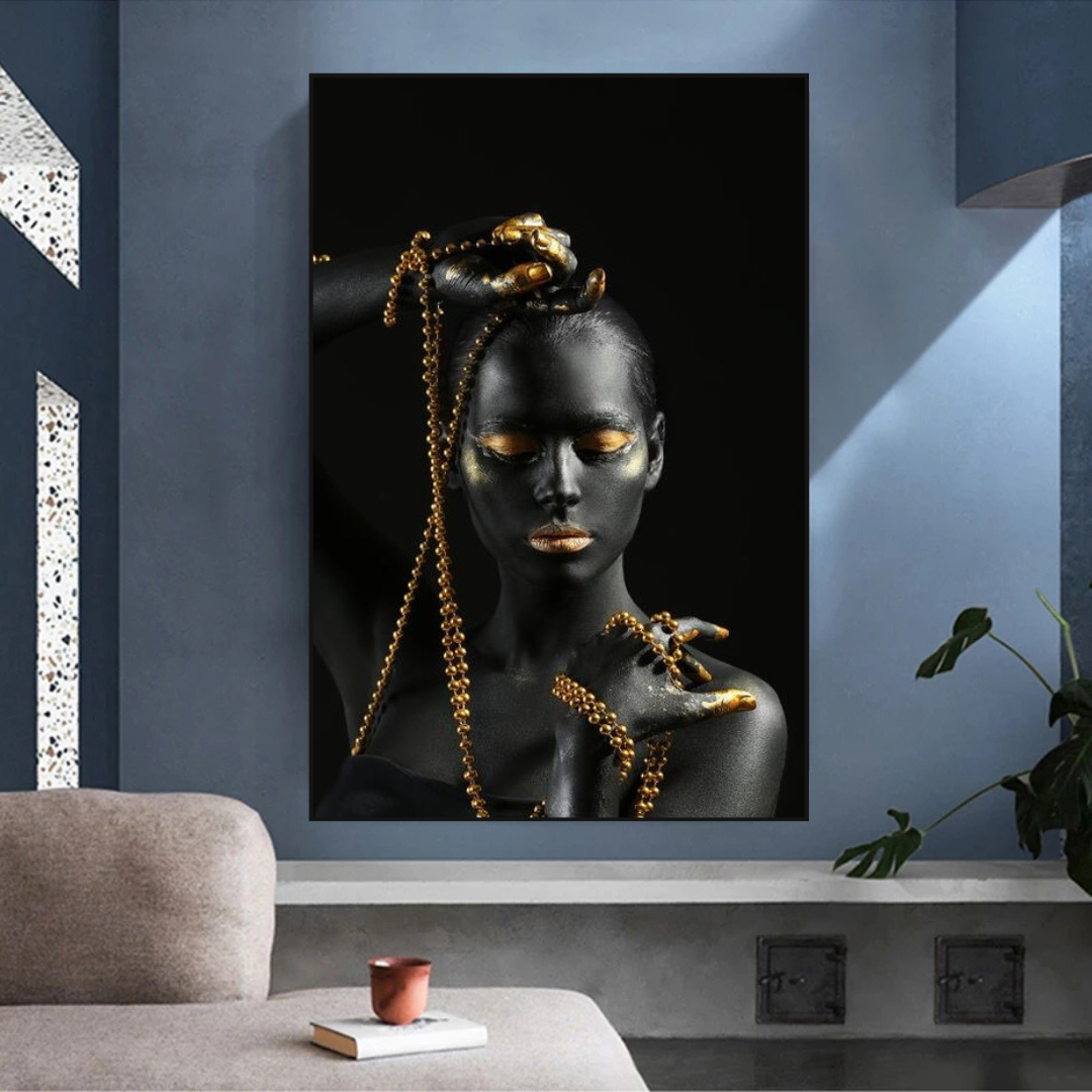Afro Girl Beaded Jewel Canvas Wall Art - Vibrant African American Home Decor for Living Room, Bedroom & Office