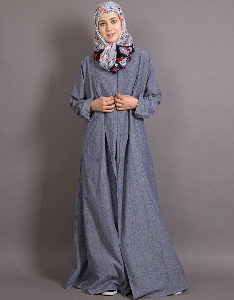 Elegant Arabic Executive Wrap Around Coat Abaya in Blue - Perfect for Formal Events, Office Wear & Special Occasions